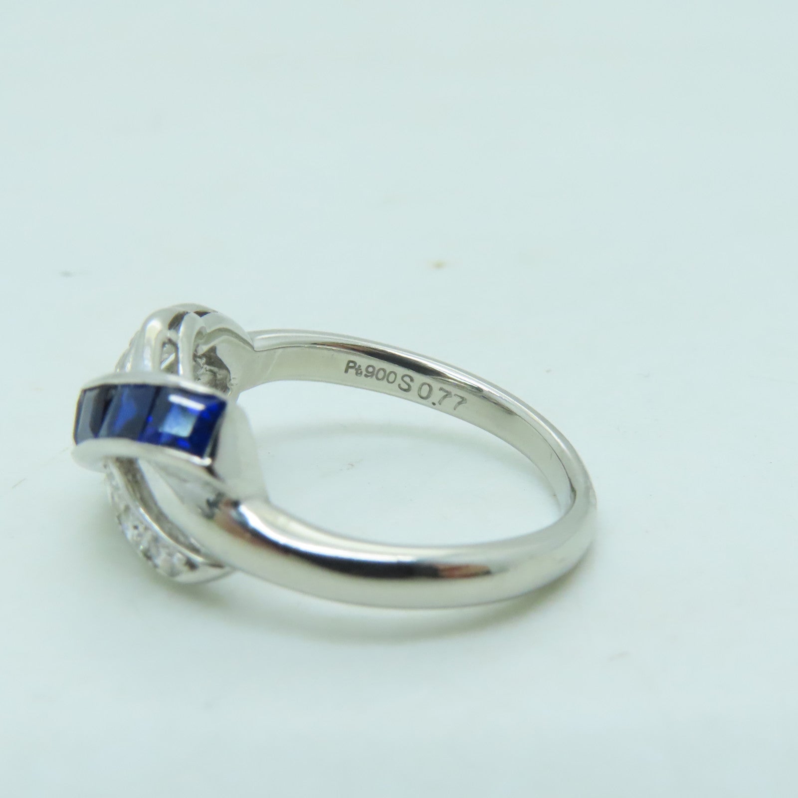 JEWELRY PT900鉑金Ring 0.77ct藍寶石/0.18ct鑽石戒指US#6.75