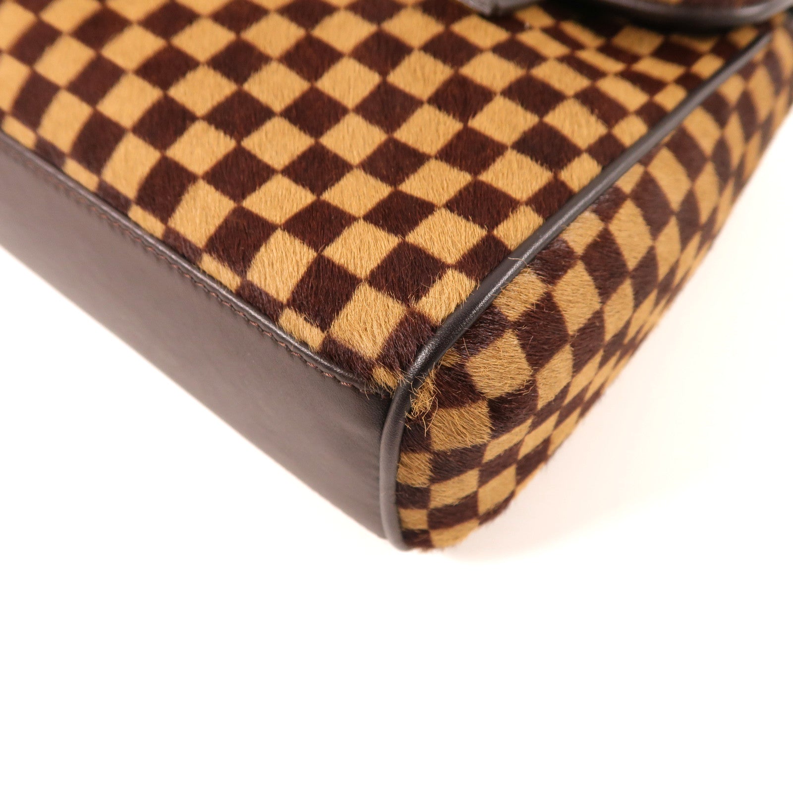 LOUIS VUITTON 馬毛Damier Sauvage Lionne金扣手挽袋啡色