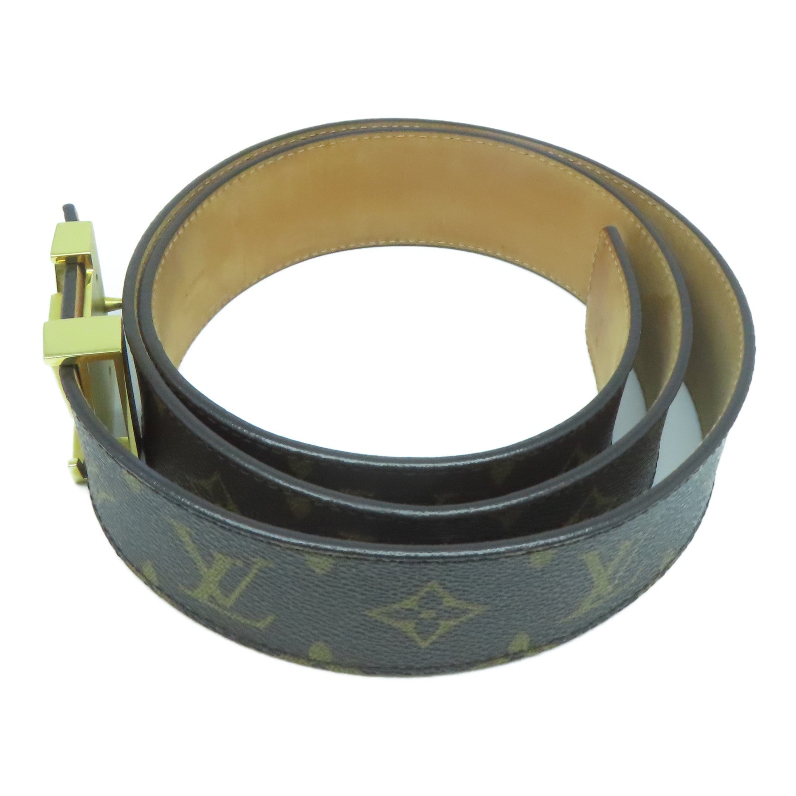 LOUIS VUITTON Monogram Initiales 40mm金扣皮帶啡色