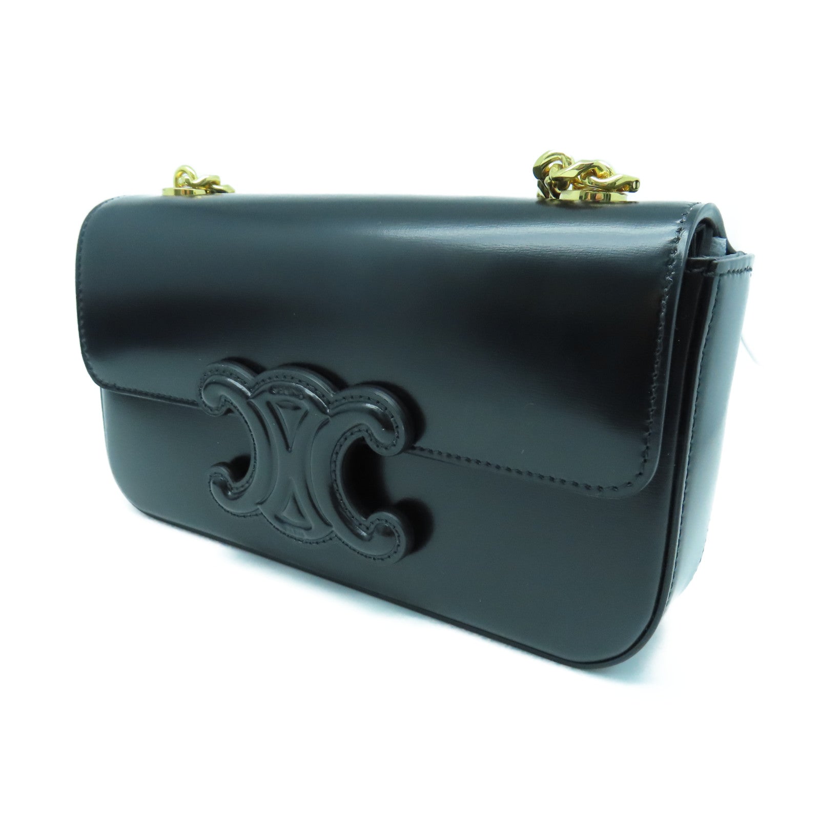 CELINE 牛皮皮革Chain Shoulder Bag金扣肩背袋黑色