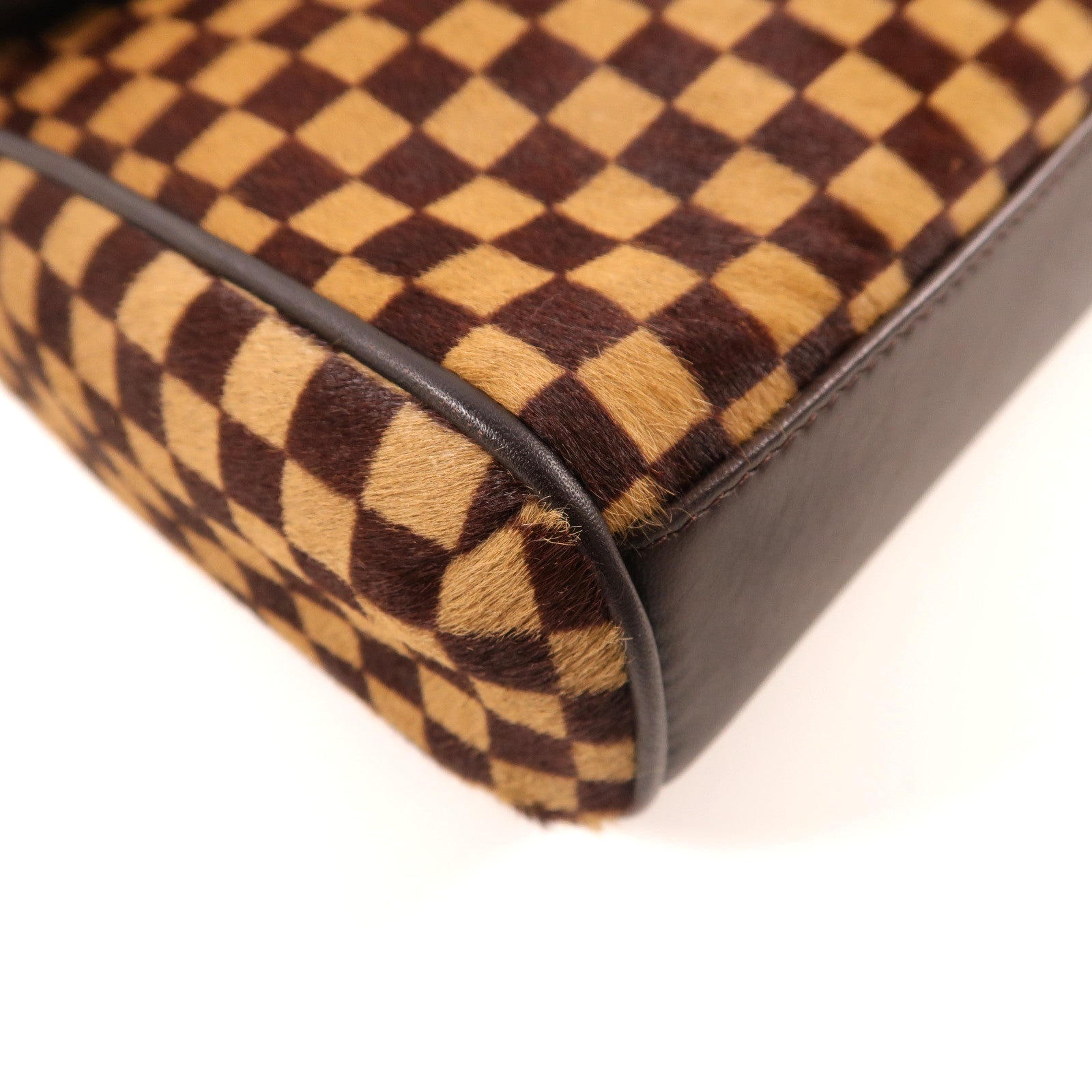LOUIS VUITTON 馬毛Damier Sauvage Lionne金扣手挽袋啡色