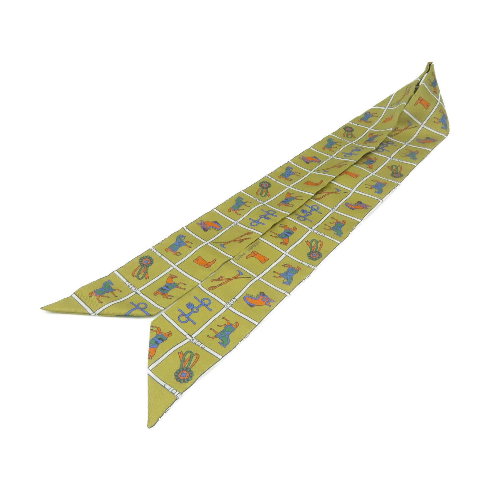 HERMES 絲質Twilly Scarf絲巾啡色/彩色