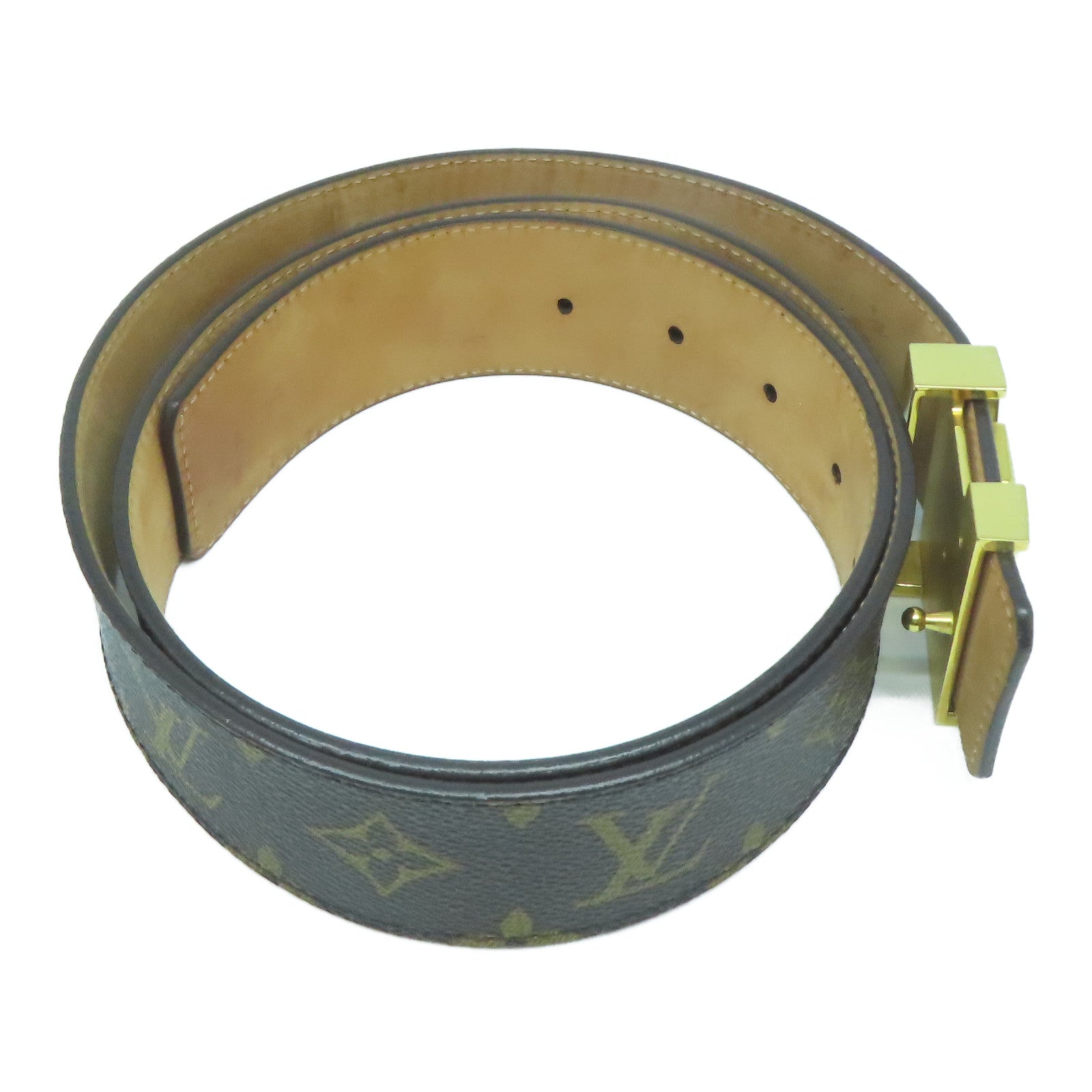LOUIS VUITTON Monogram Initiales 40mm金扣皮帶啡色
