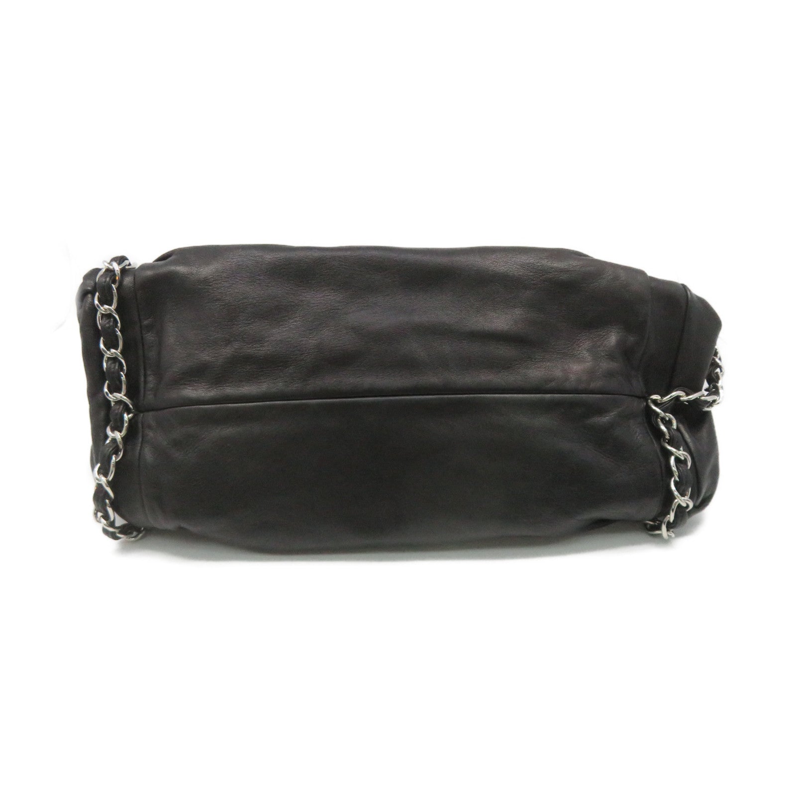 CHANEL 牛皮皮革Shoulder Bag银扣链带肩背袋黑色