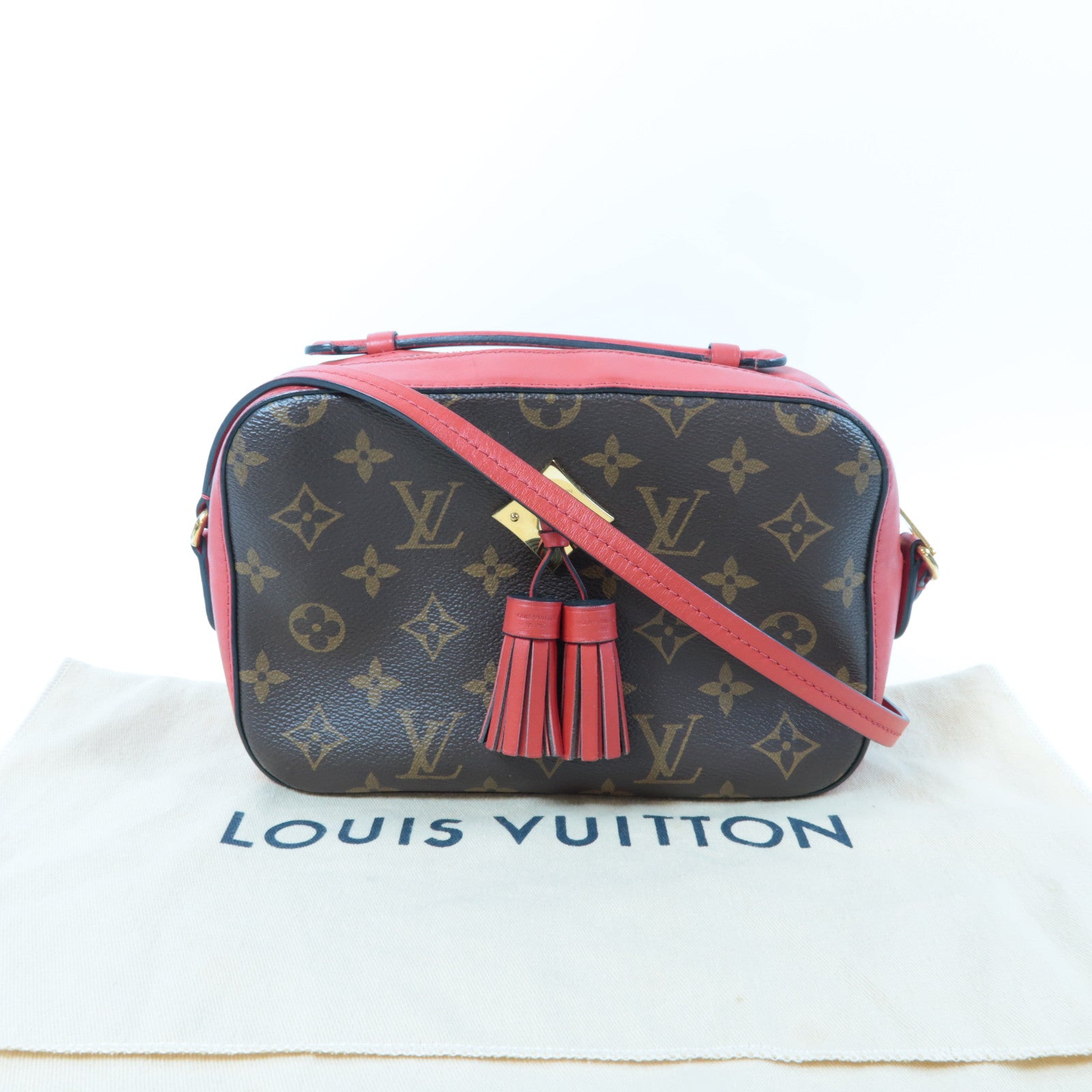 LOUIS VUITTON Monogram Saintonge金扣肩背袋啡色/紅色