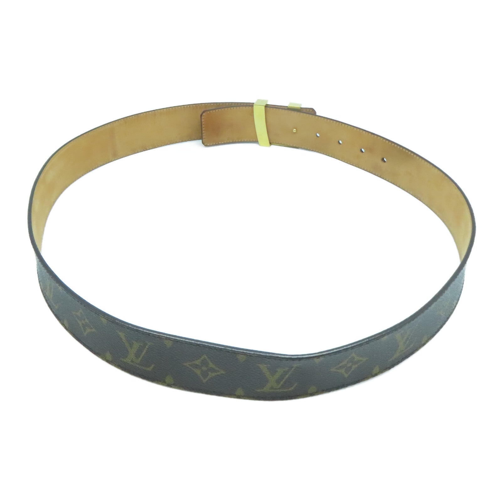 LOUIS VUITTON Monogram Initiales 40mm金扣皮帶啡色