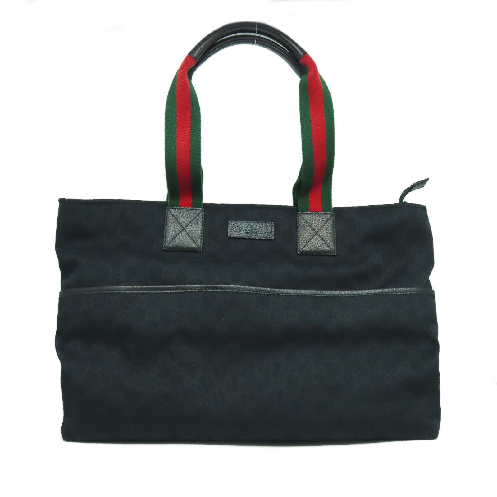 GUCCI GG帆布Tote Bag銀扣肩背袋黑色