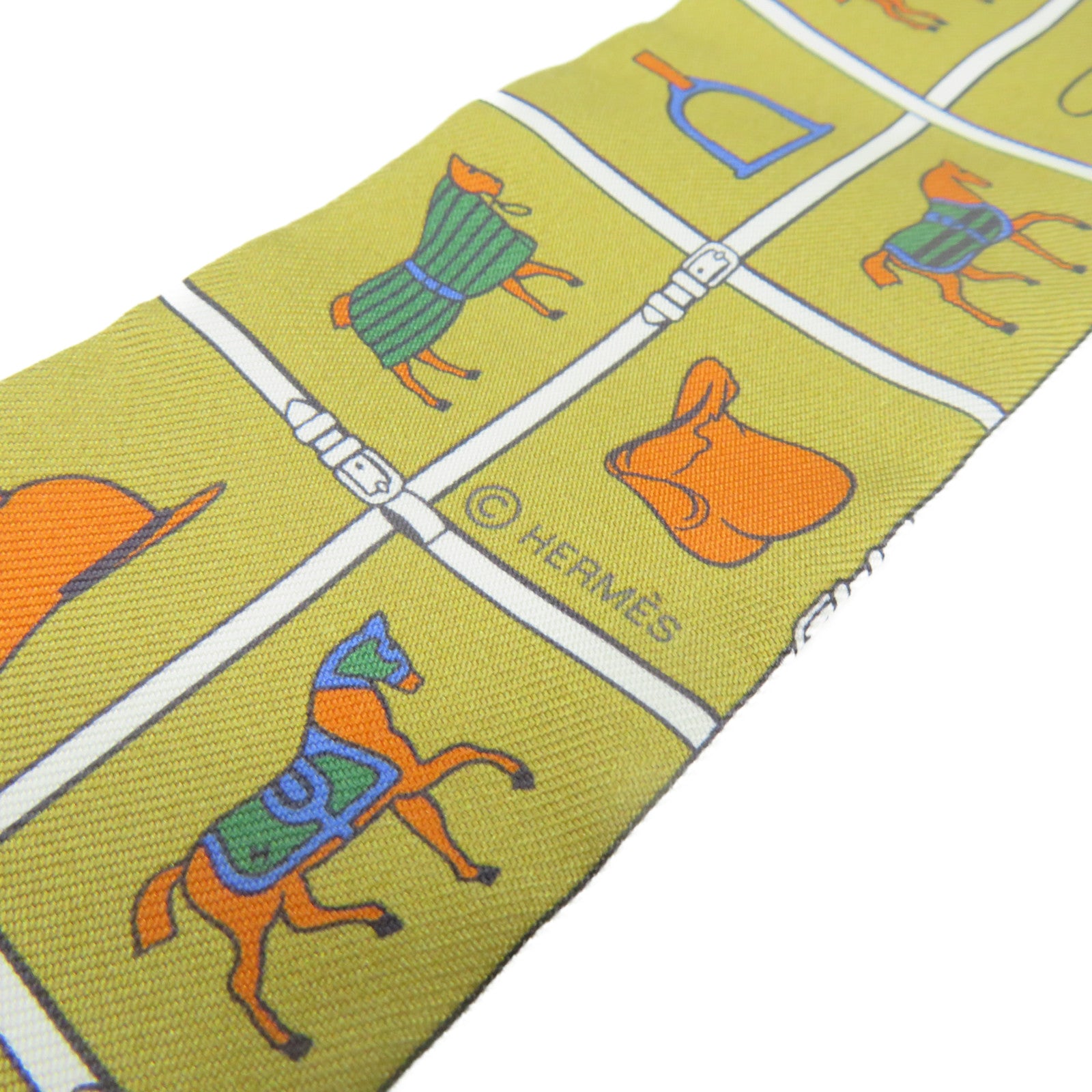 HERMES 絲質Twilly Scarf絲巾啡色/彩色