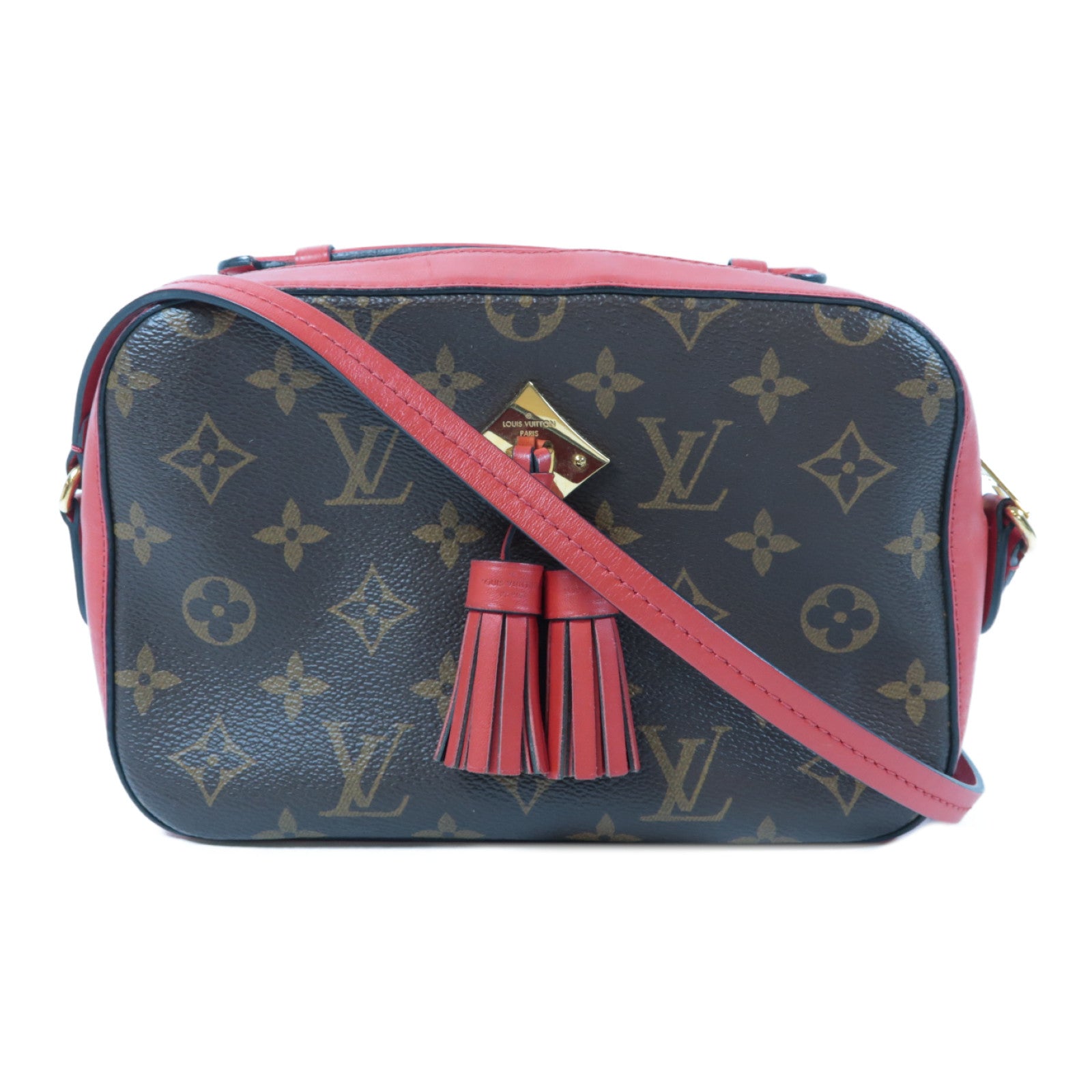 LOUIS VUITTON Monogram Saintonge金扣肩背袋啡色/紅色