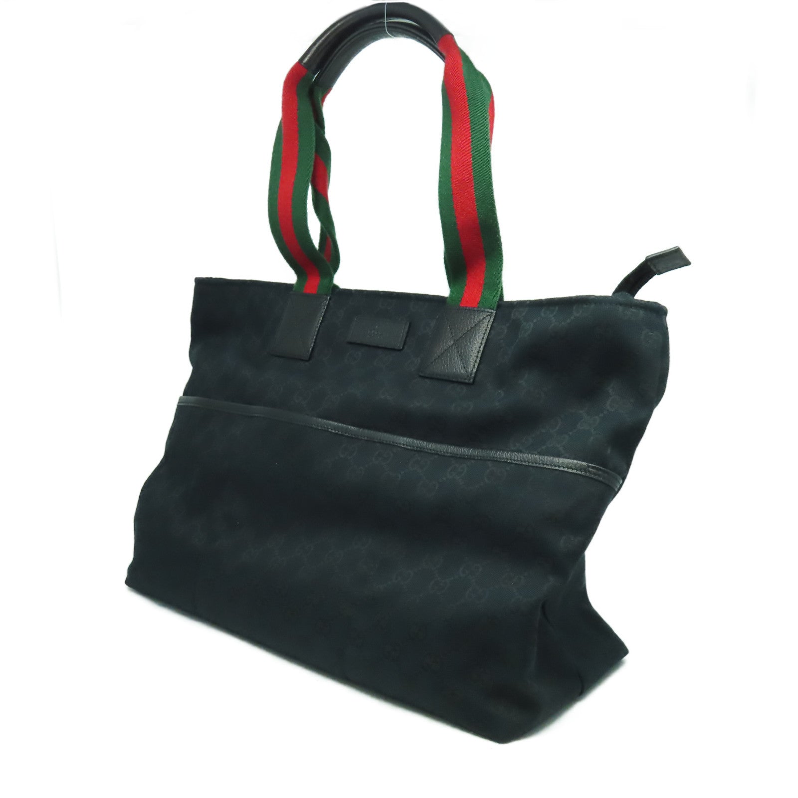 GUCCI GG帆布Tote Bag銀扣肩背袋黑色