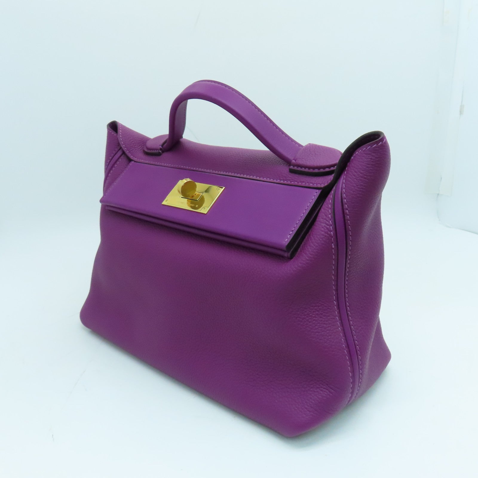 HERMES Evercolor皮革24/24 - 29cm手挽肩背两用袋金扣紫色