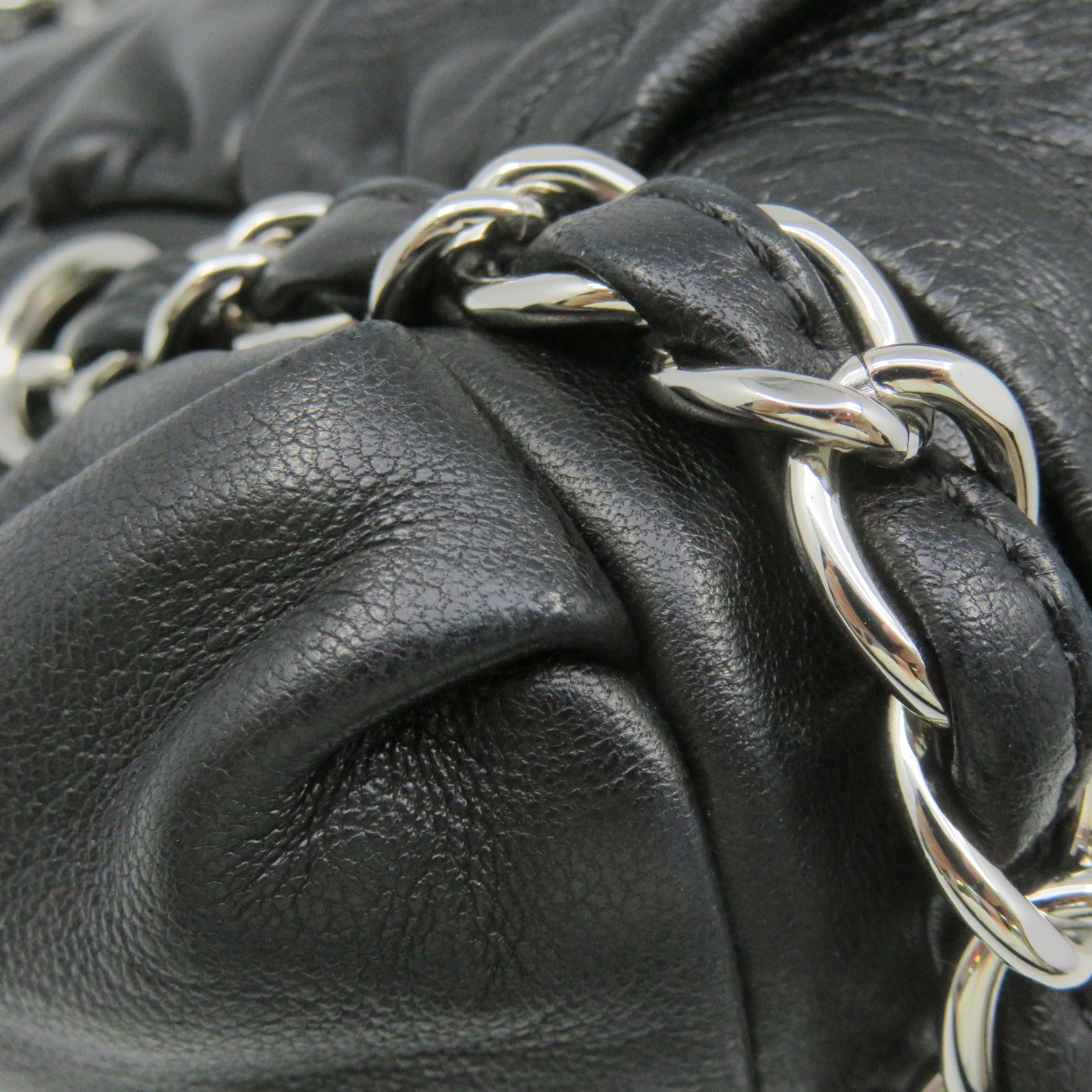 CHANEL 牛皮皮革Shoulder Bag银扣链带肩背袋黑色