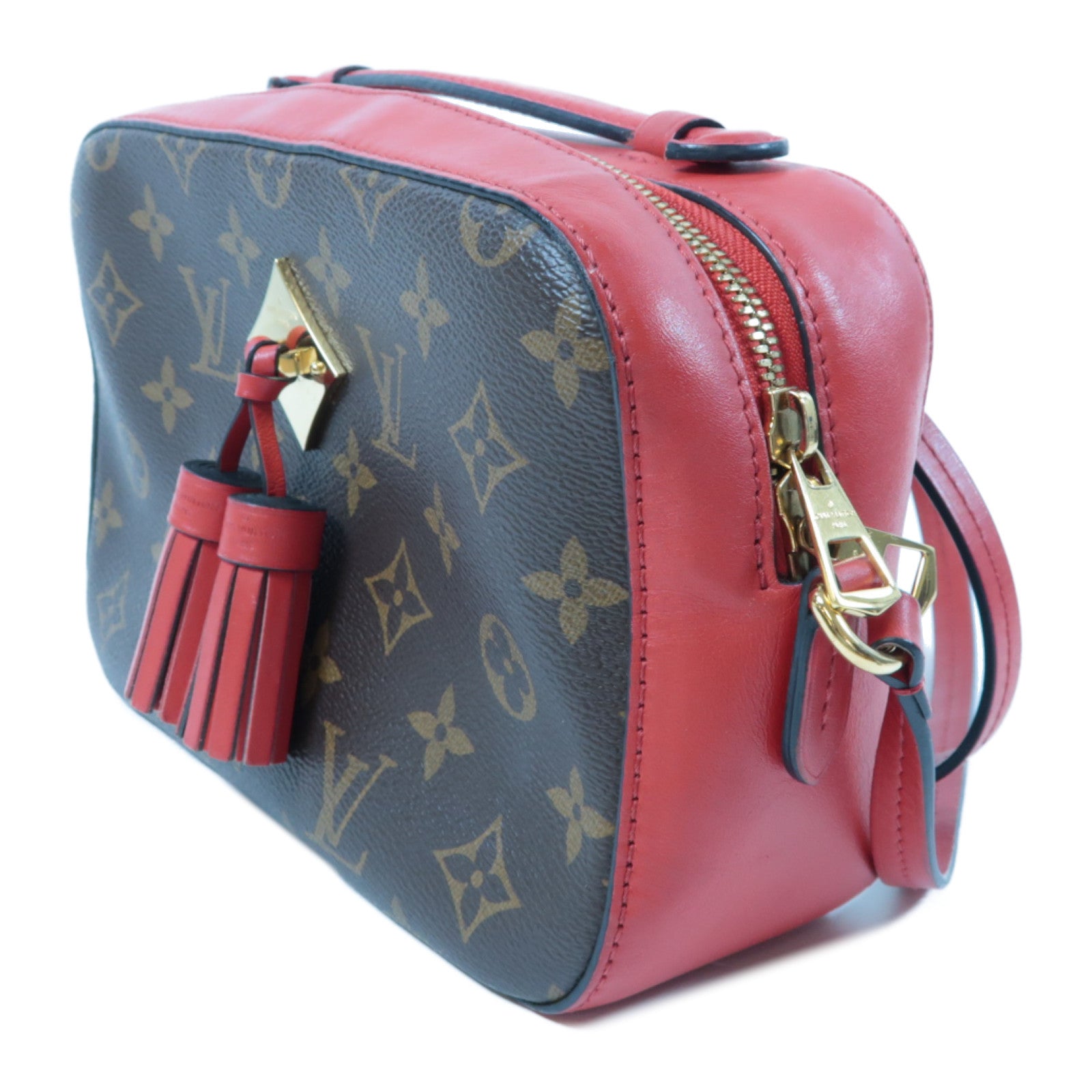 LOUIS VUITTON Monogram Saintonge金扣肩背袋啡色/紅色