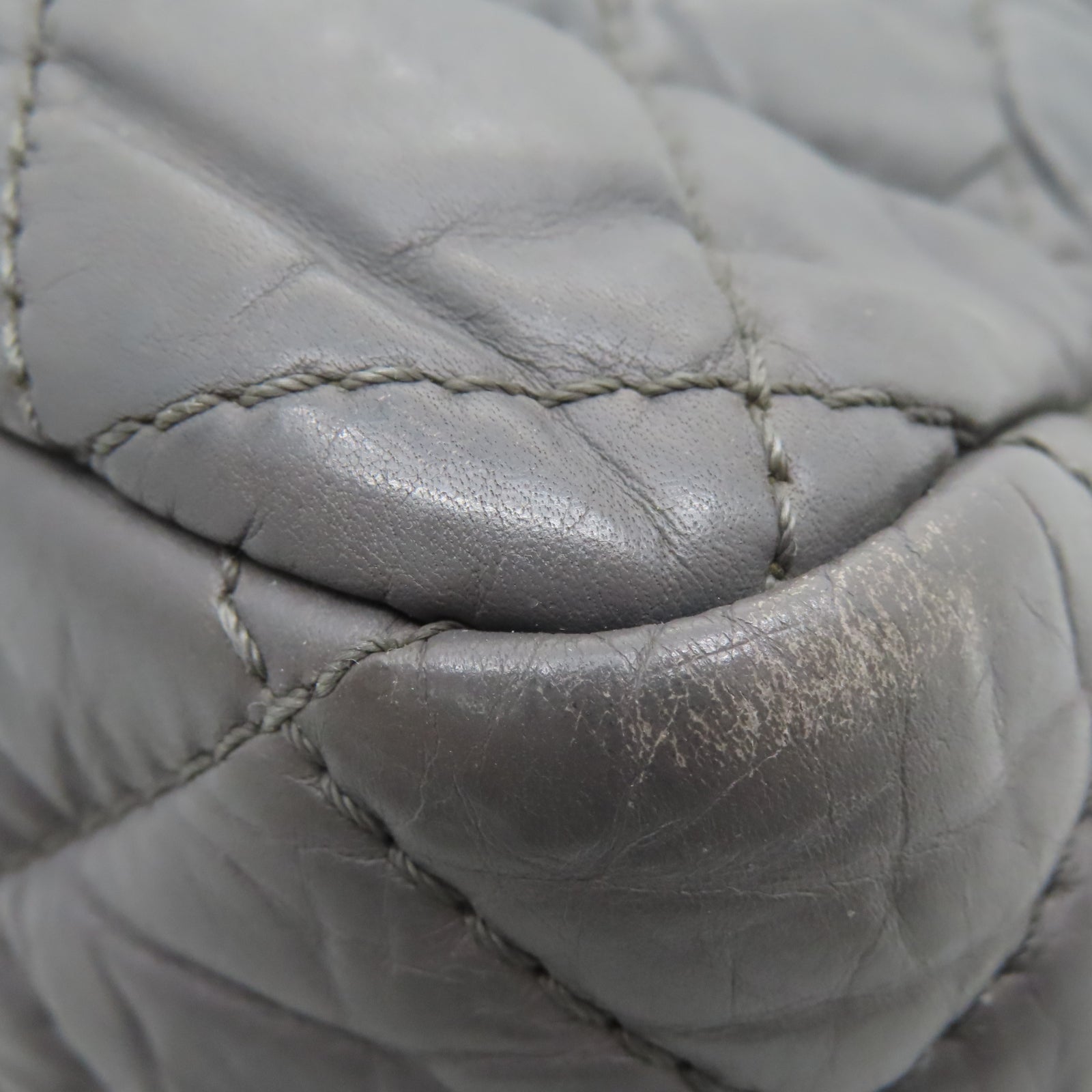 CHANEL 菱格牛皮皮革2.55Chain Shoulder銀扣鏈帶肩背袋灰色