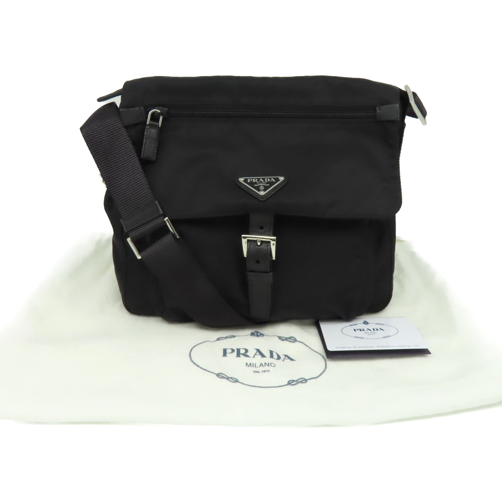 PRADA 尼龍Shoulder Bag銀扣肩背袋黑色