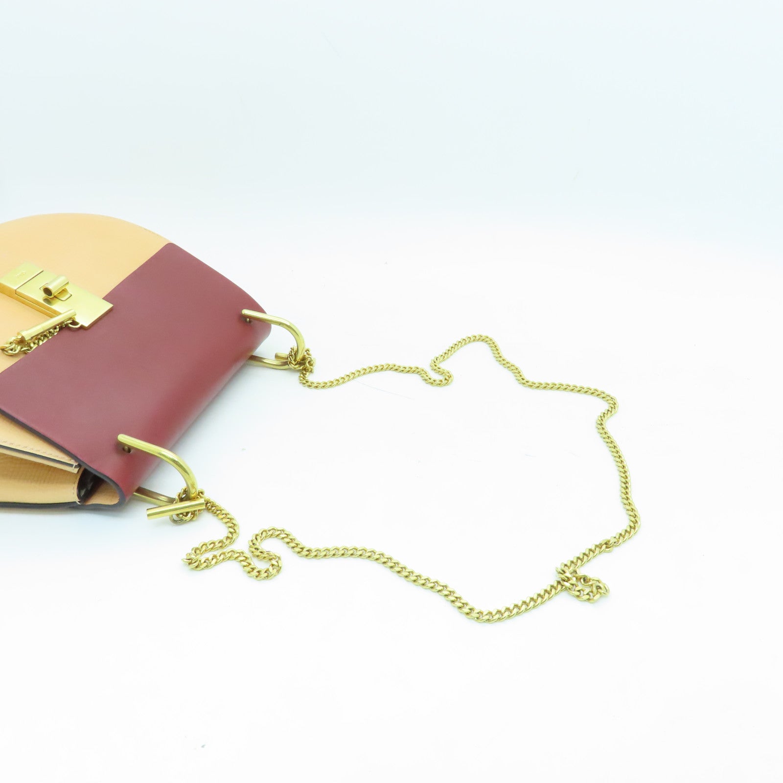 Chloe Leather DREW Gold Buckle Chain Shoulder Bag Apricot/Red
