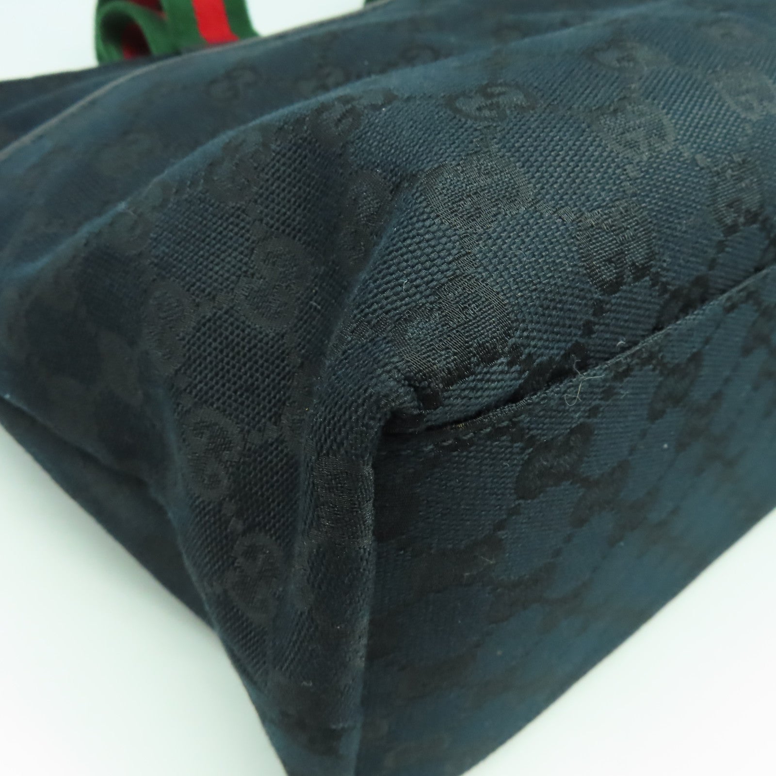 GUCCI GG帆布Tote Bag銀扣肩背袋黑色