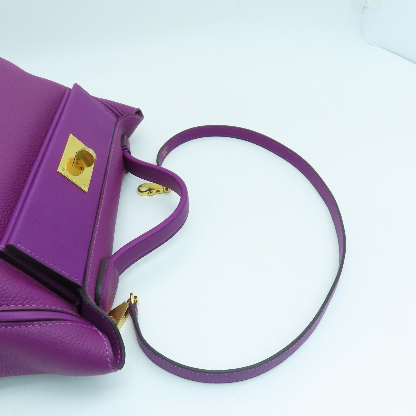 HERMES Evercolor皮革24/24 - 29cm手挽肩背两用袋金扣紫色