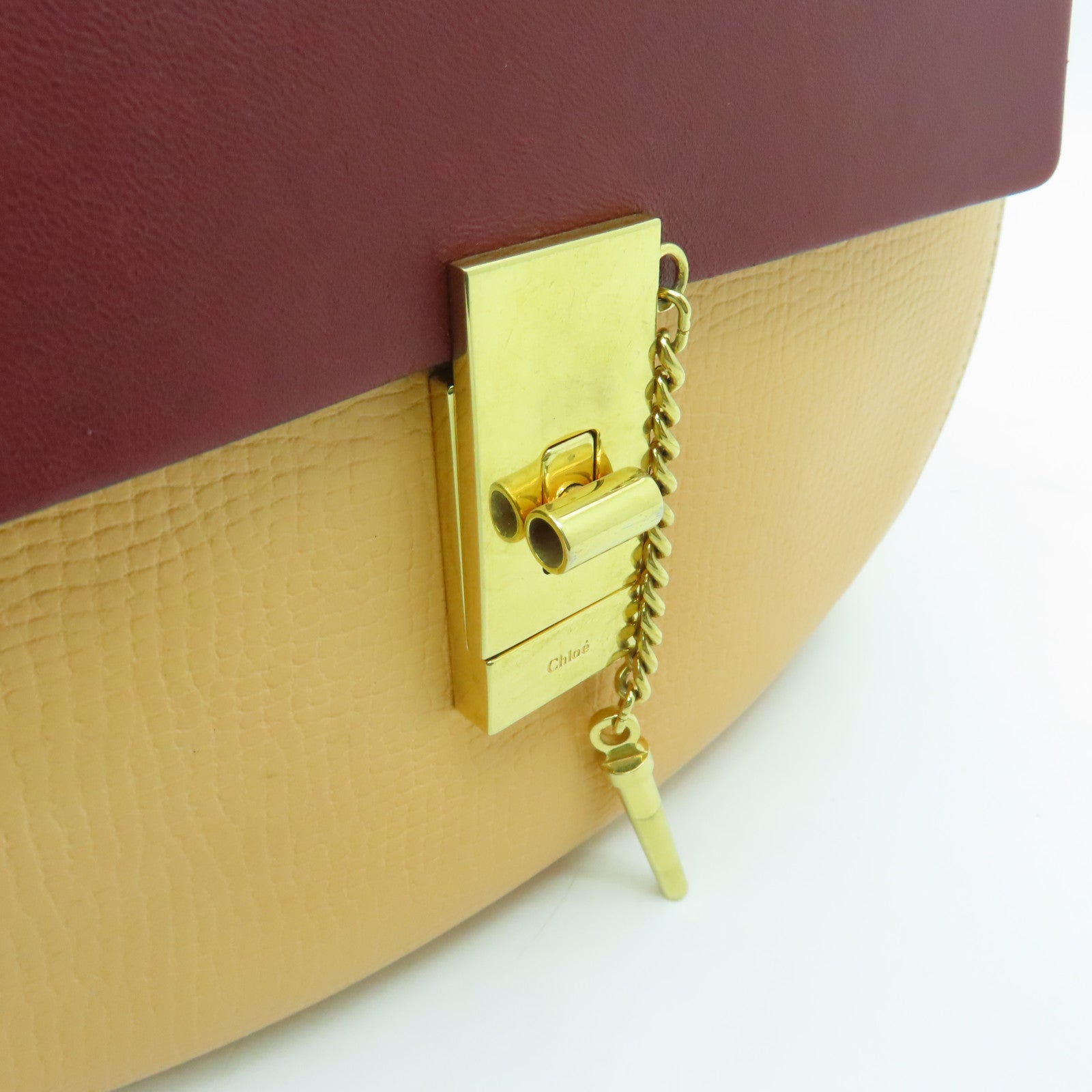 Chloe Leather DREW Gold Buckle Chain Shoulder Bag Apricot/Red