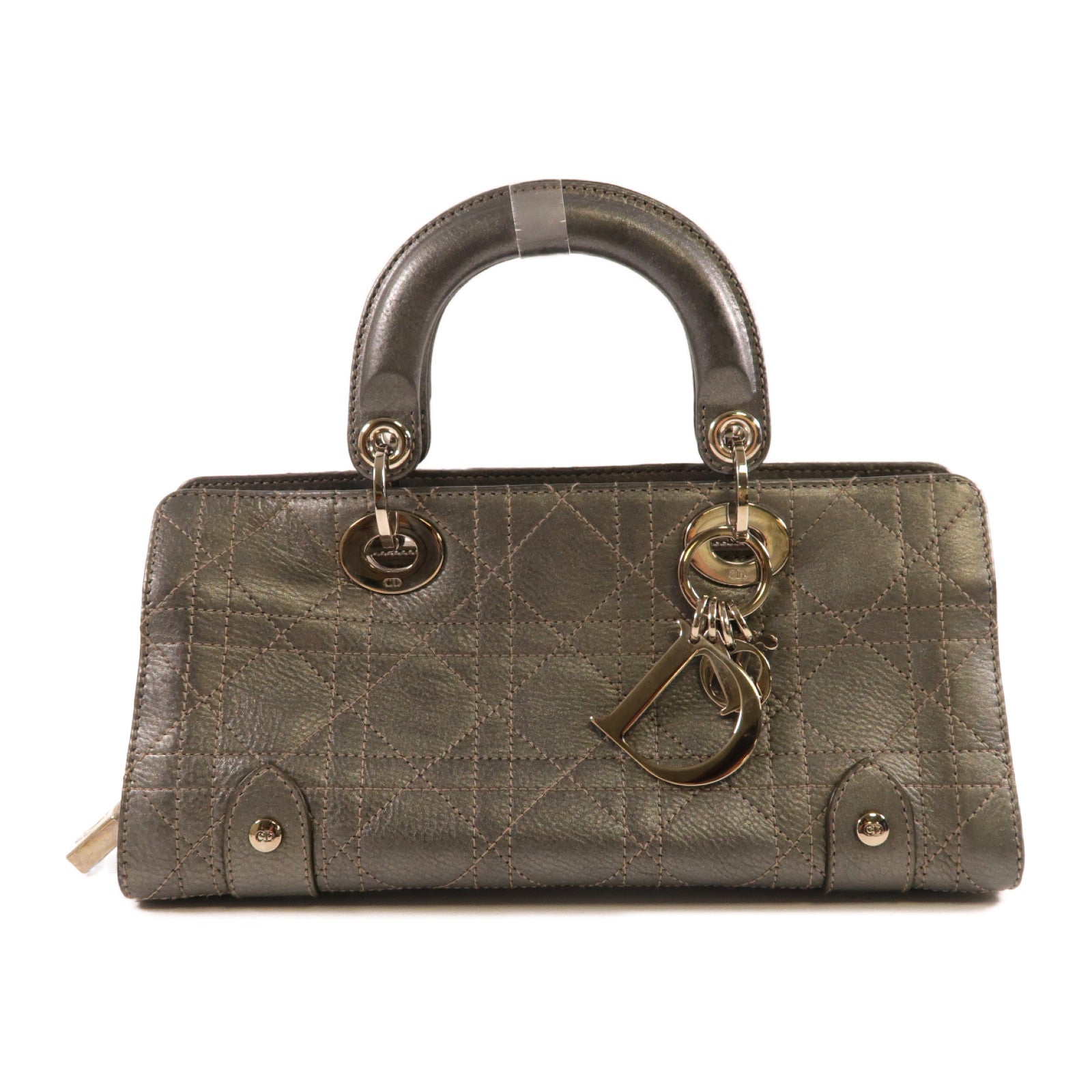 Dior 牛皮皮革Handbag銀扣手挽袋銀色