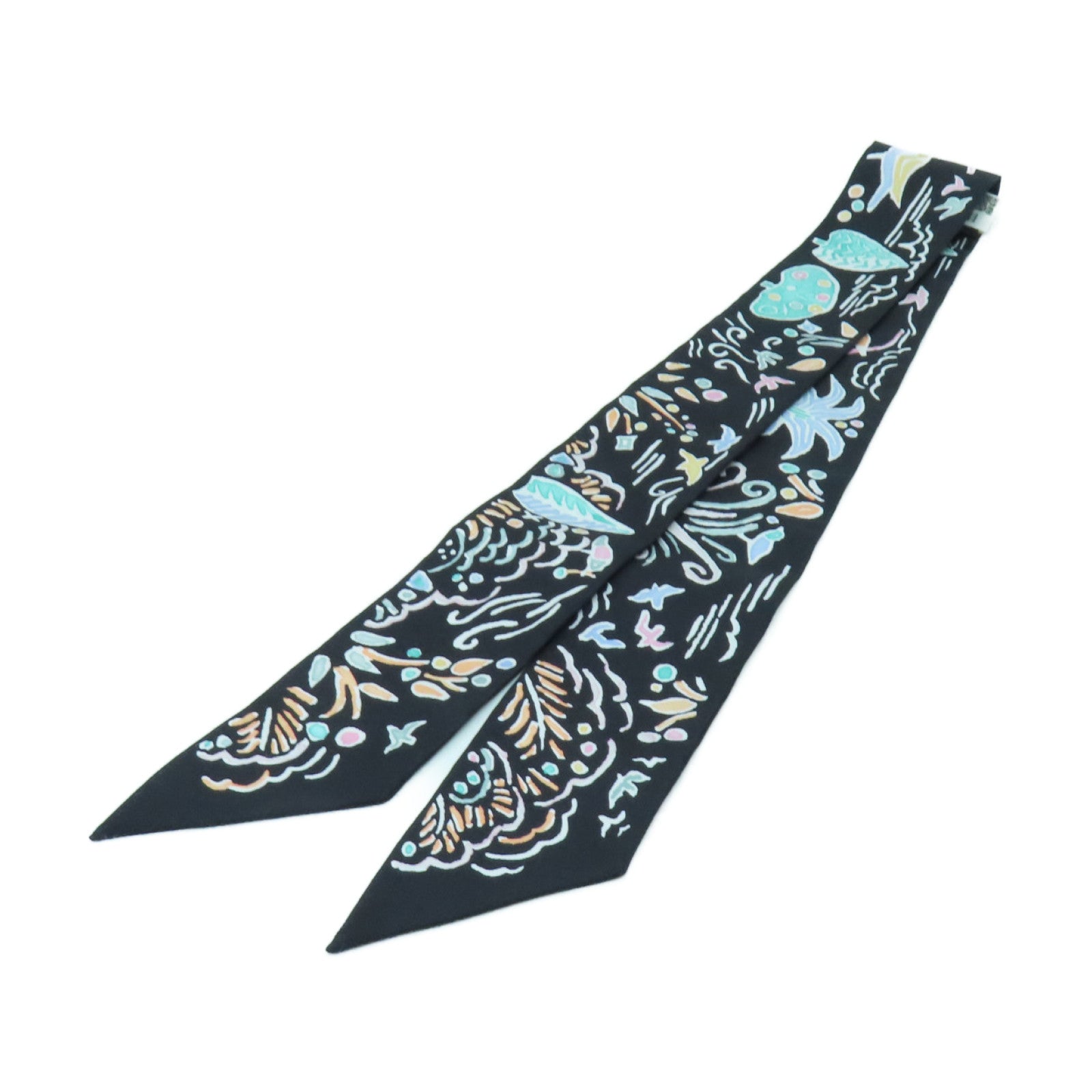 HERMES 【激減優惠】絲質Twilly絲巾黑色