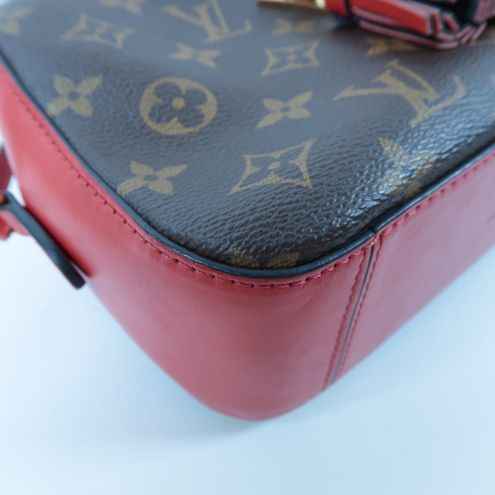 LOUIS VUITTON Monogram Saintonge金扣肩背袋啡色/紅色