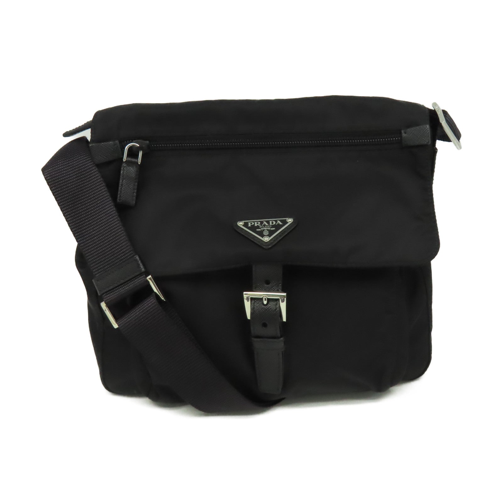 PRADA 尼龍Shoulder Bag銀扣肩背袋黑色