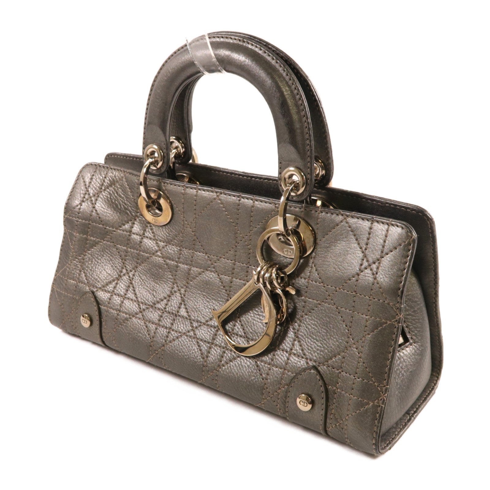 Dior 牛皮皮革Handbag銀扣手挽袋銀色