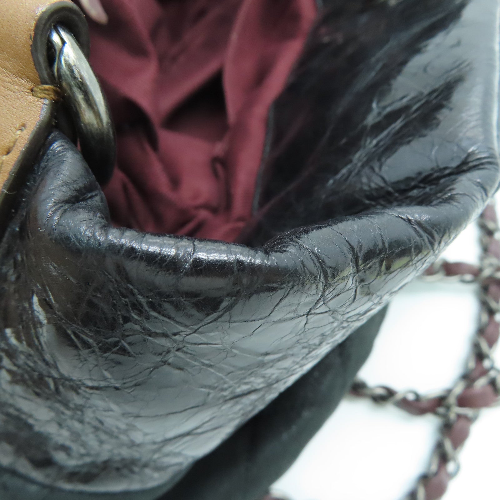 CHANEL 菱格牛皮皮革Shoulder Bag银扣链带肩背袋黑色
