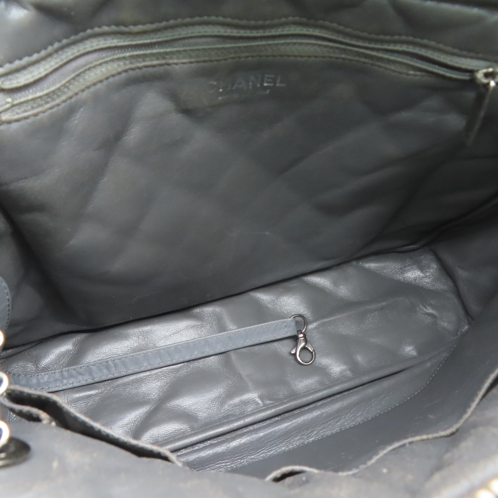 CHANEL 菱格牛皮皮革2.55Chain Shoulder銀扣鏈帶肩背袋灰色