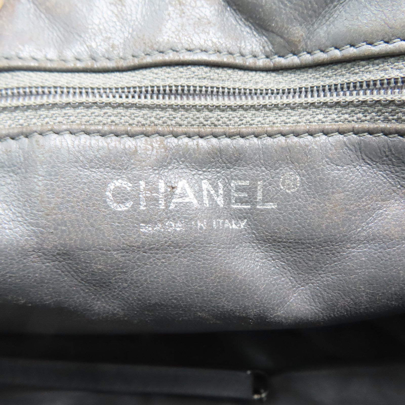 CHANEL 菱格牛皮皮革2.55Chain Shoulder銀扣鏈帶肩背袋灰色