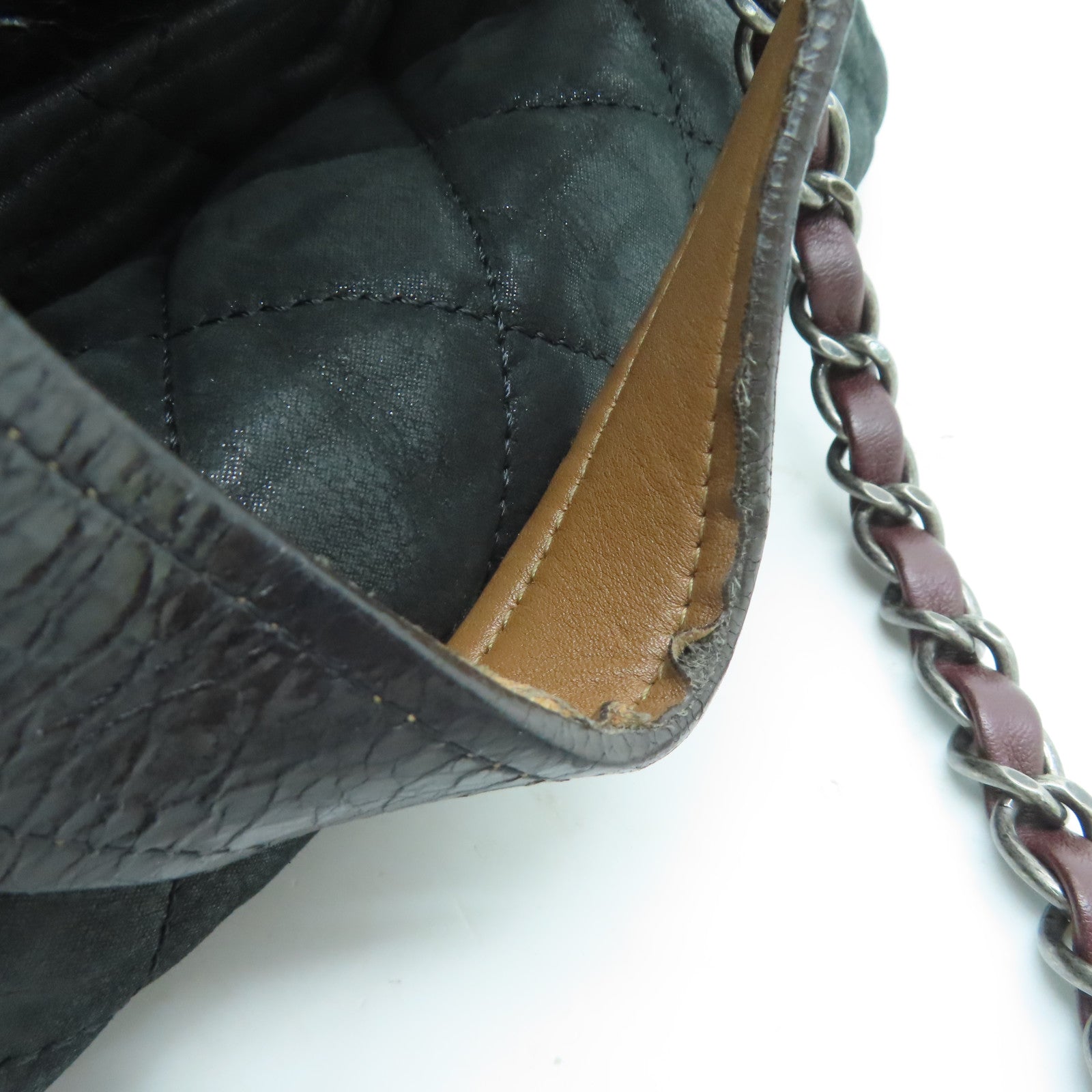 CHANEL 菱格牛皮皮革Shoulder Bag银扣链带肩背袋黑色