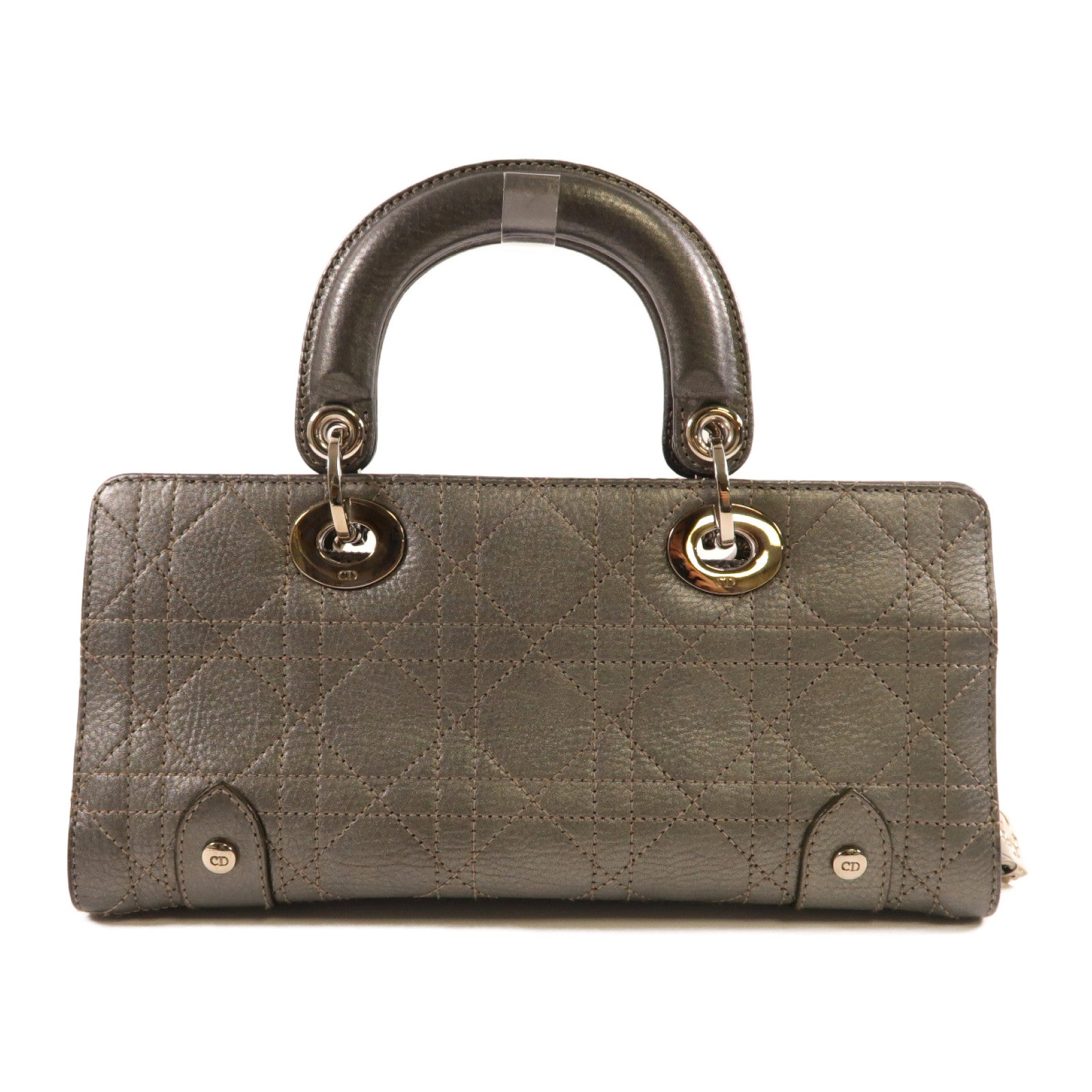 Dior 牛皮皮革Handbag銀扣手挽袋銀色