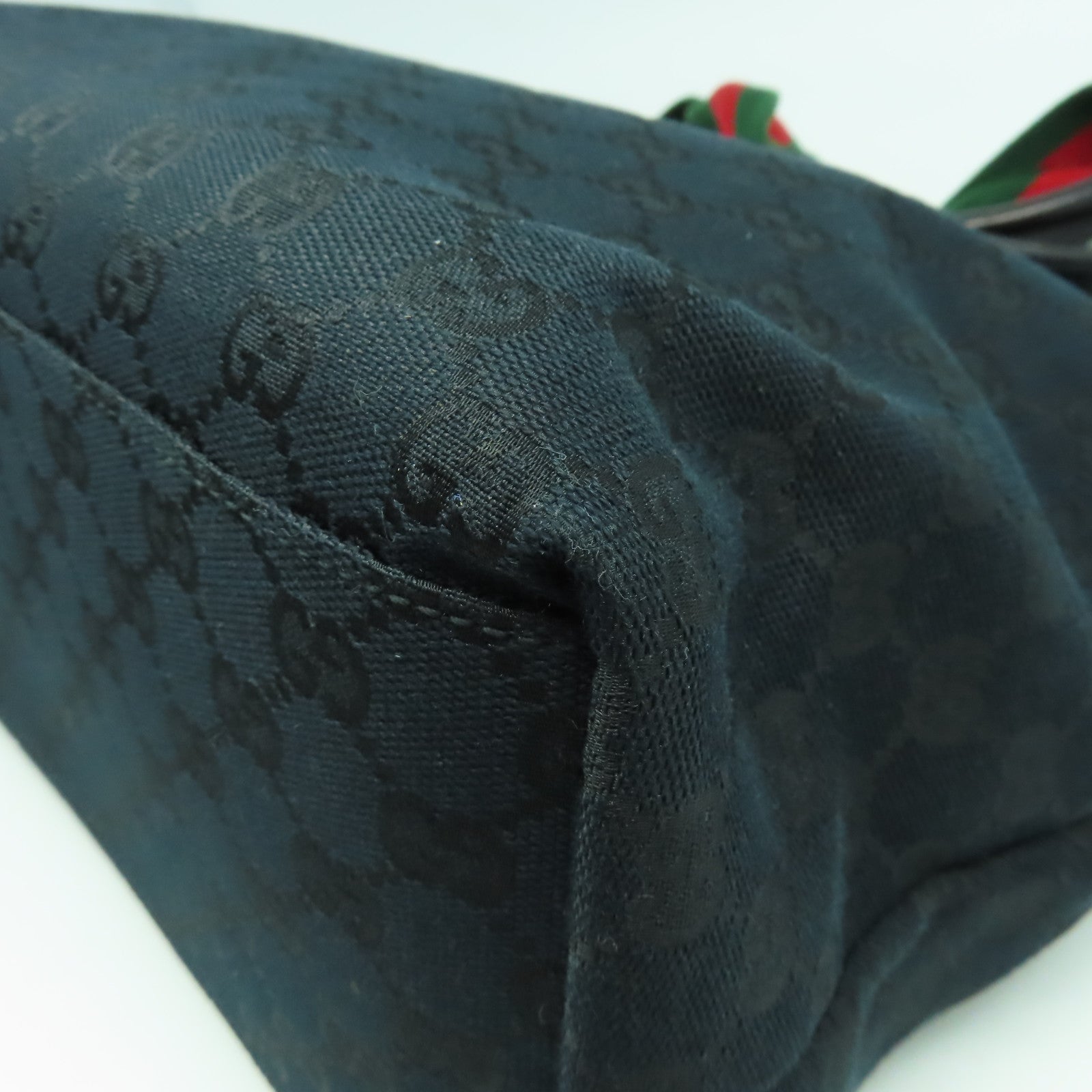 GUCCI GG帆布Tote Bag銀扣肩背袋黑色