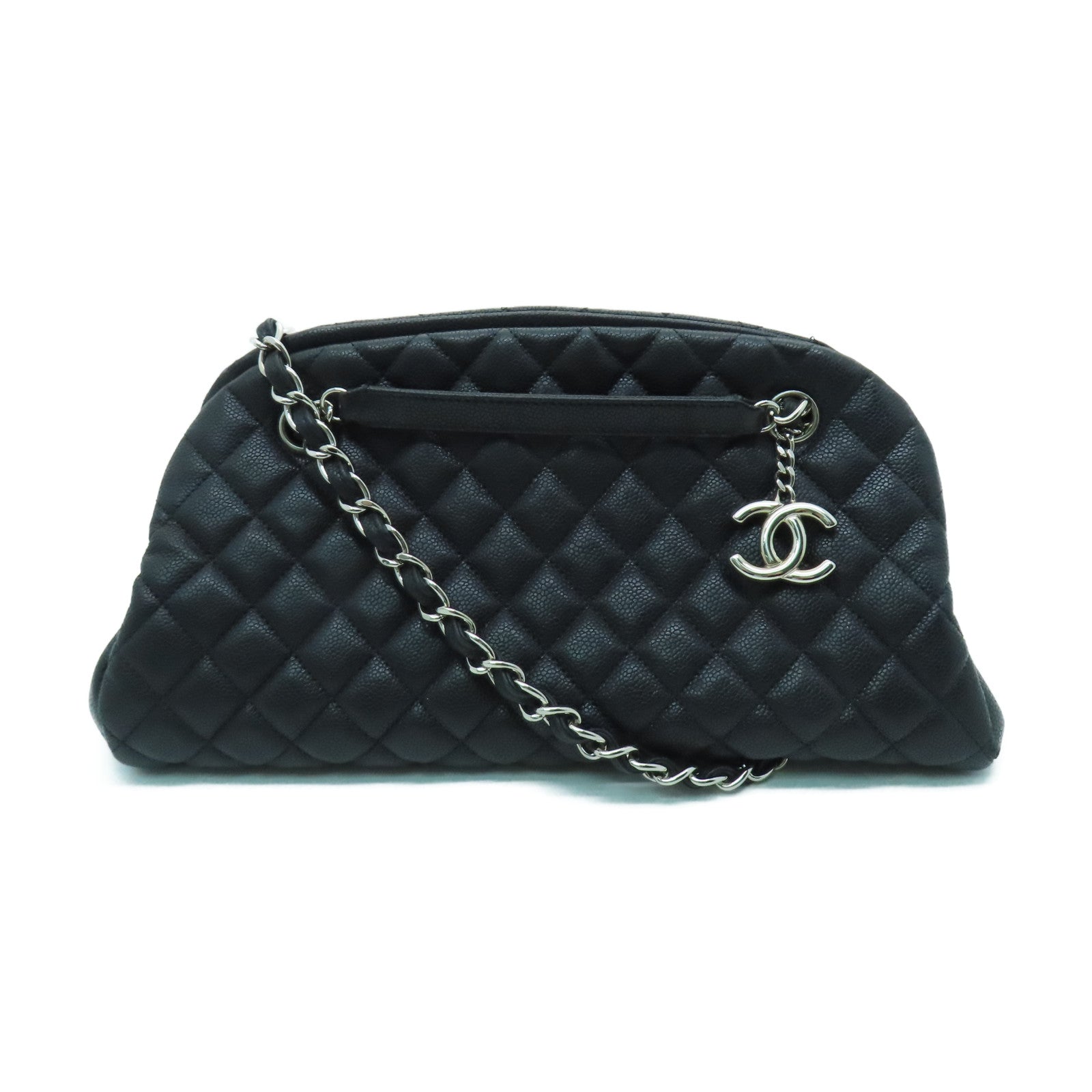CHANEL cowhide leather Chain Shoulder silver buckle handle shoulder bag black