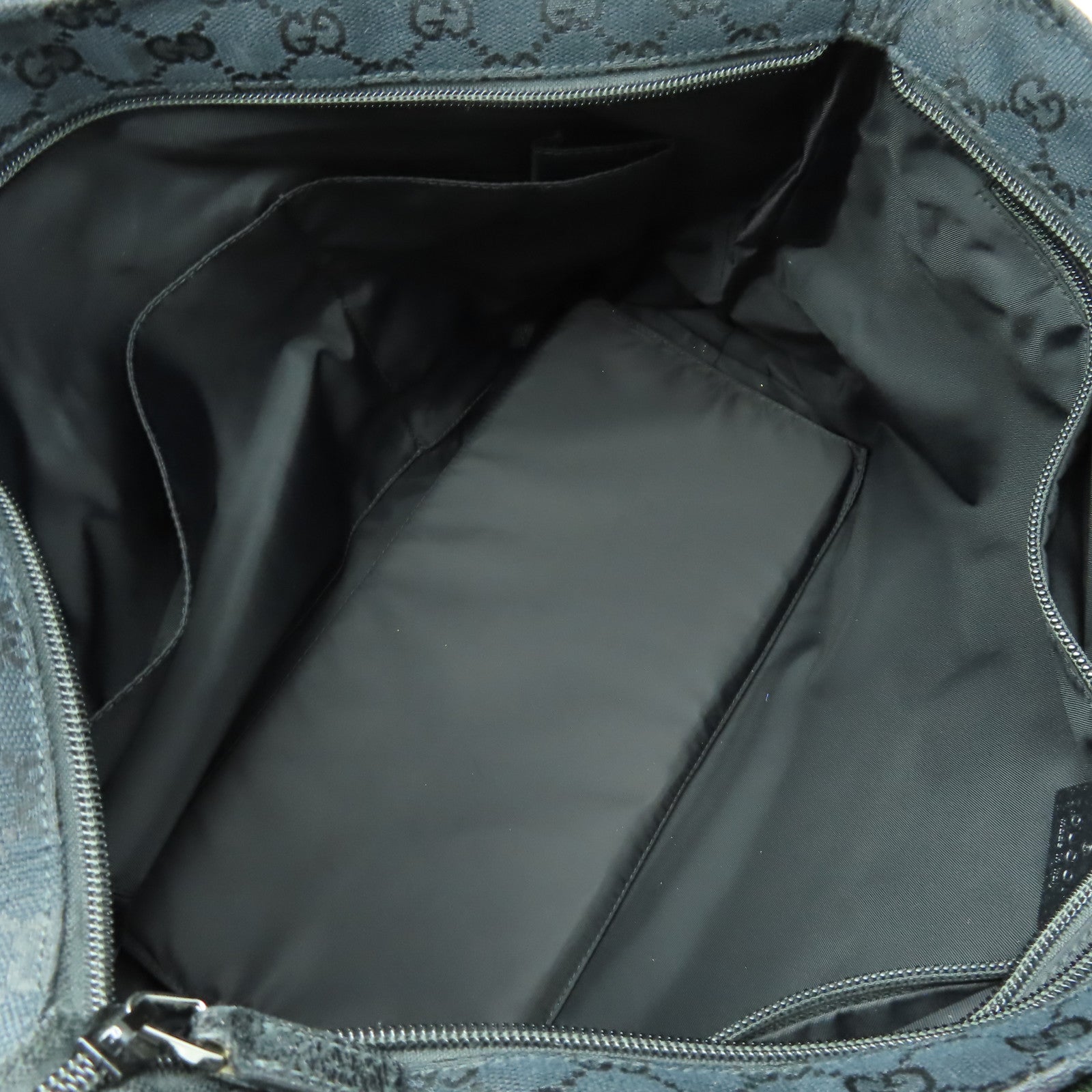 GUCCI GG帆布Tote Bag銀扣肩背袋黑色