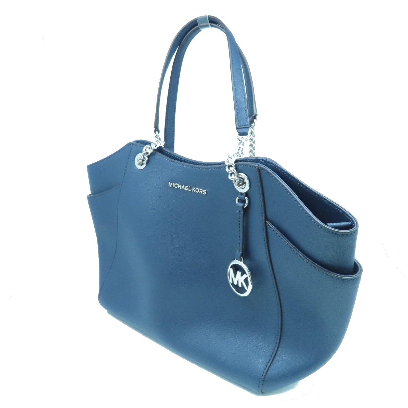 Michael Kors cowhide leather Shoulder Bag silver buckle shoulder bag dark blue