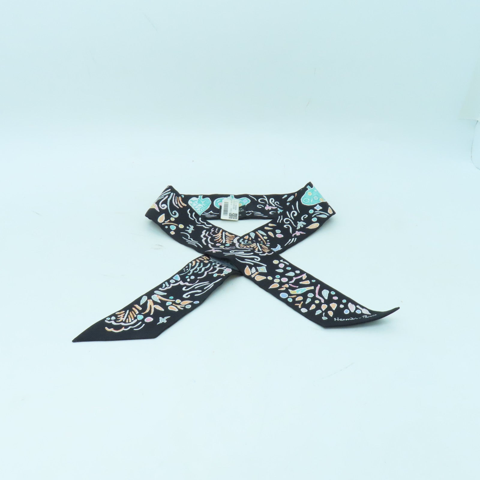 HERMES 【激減優惠】絲質Twilly絲巾黑色