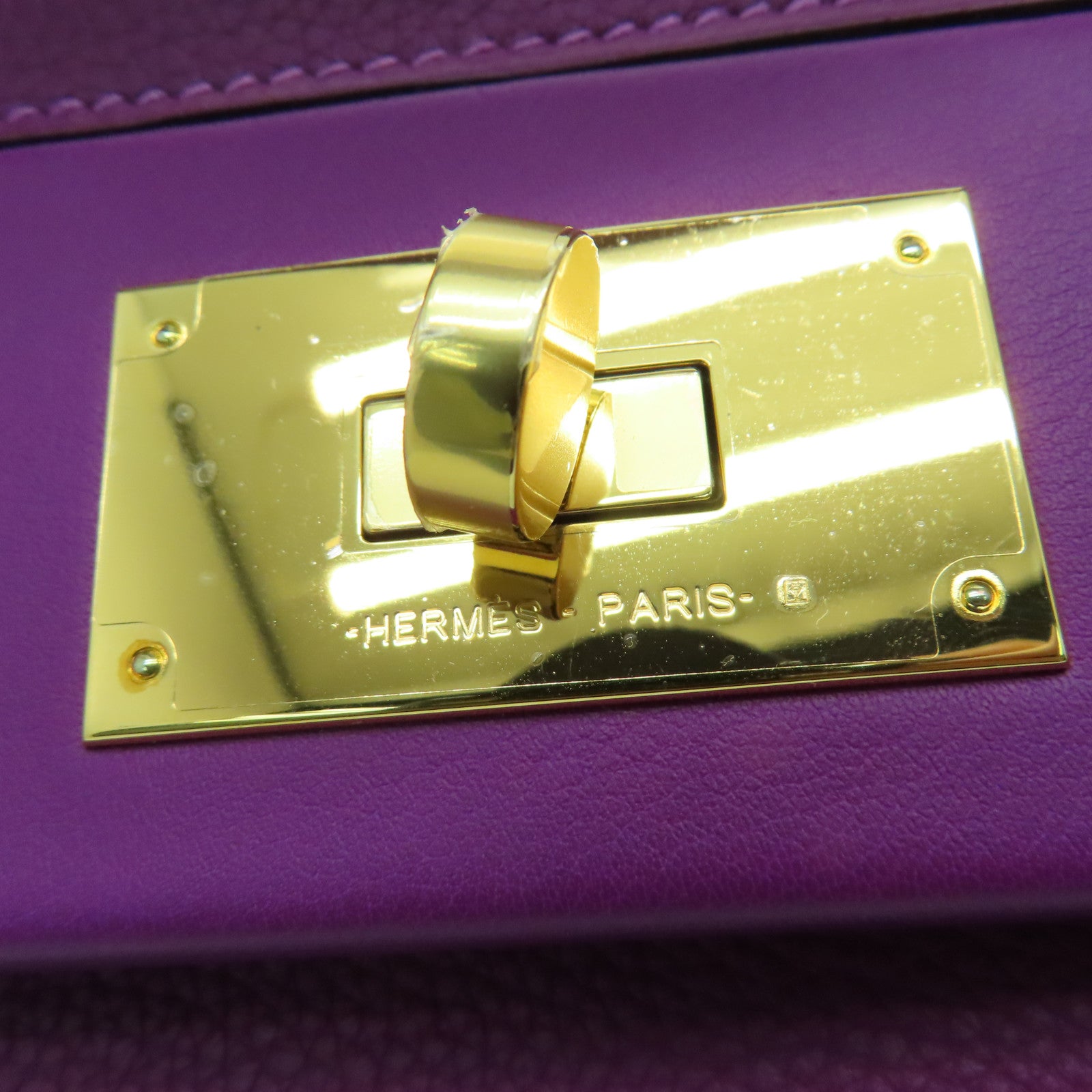HERMES Evercolor皮革24/24 - 29cm手挽肩背两用袋金扣紫色