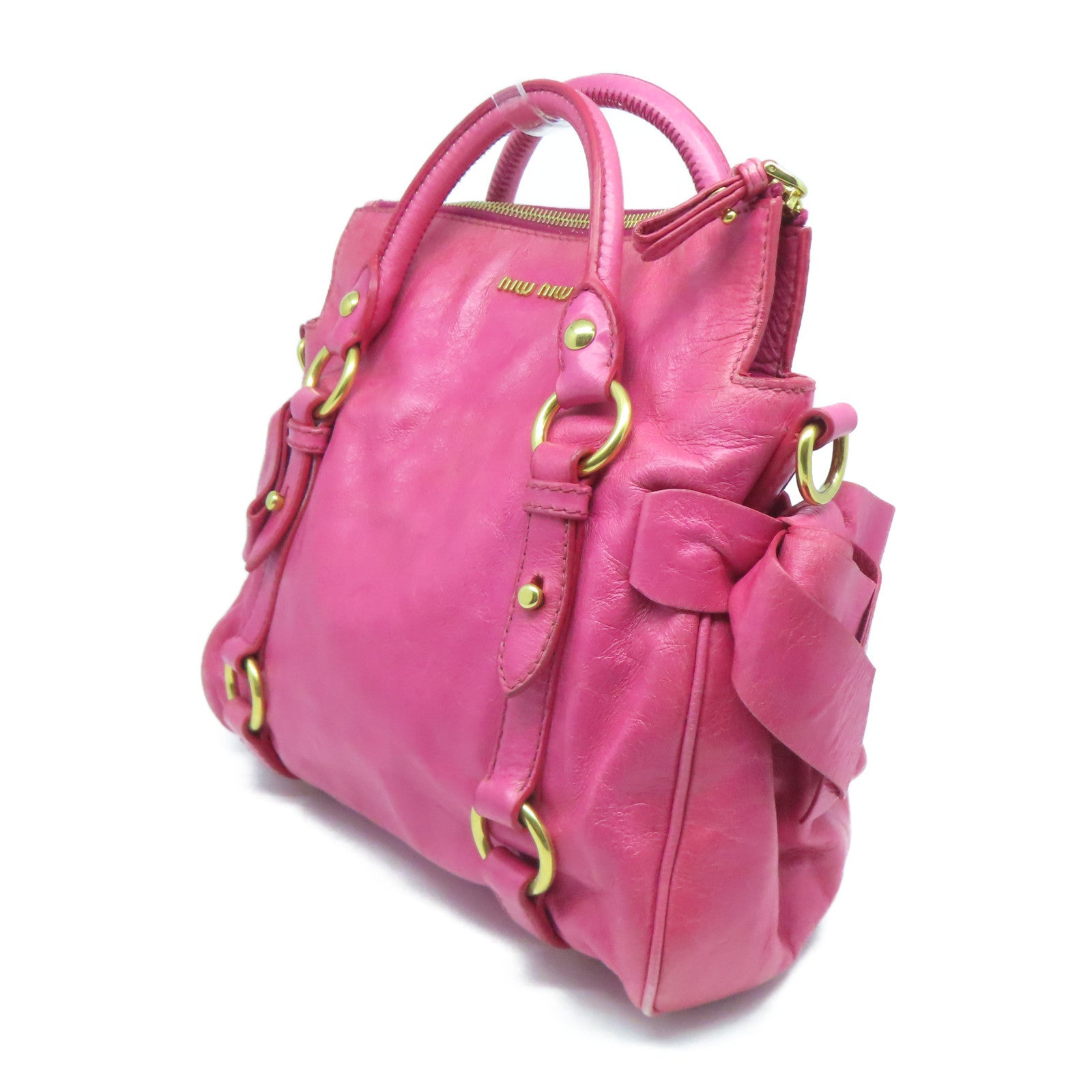 Miu Miu 牛皮皮革2 Way Shoulder Bag金扣手挽肩背兩用袋粉紅色