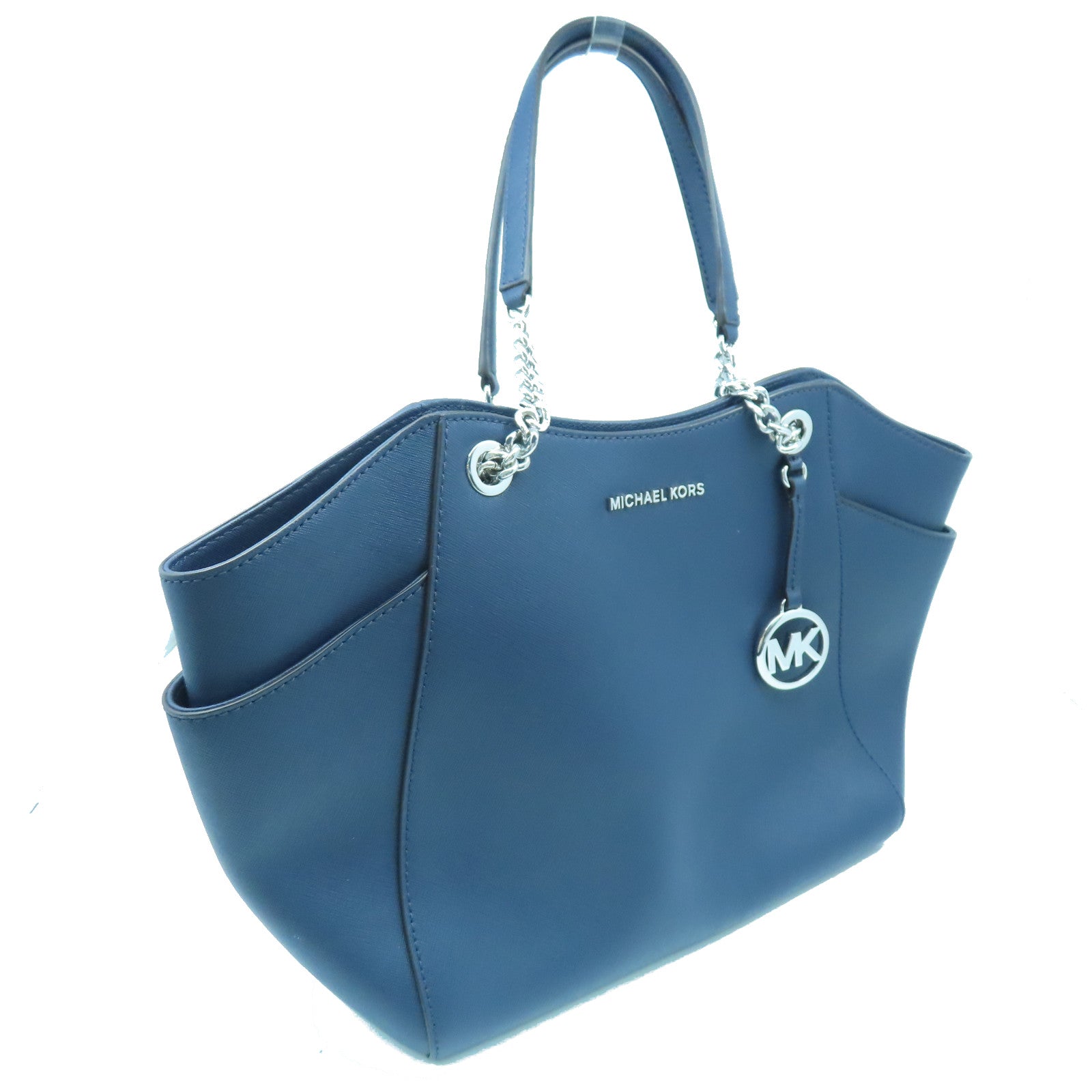 Michael Kors cowhide leather Shoulder Bag silver buckle shoulder bag dark blue