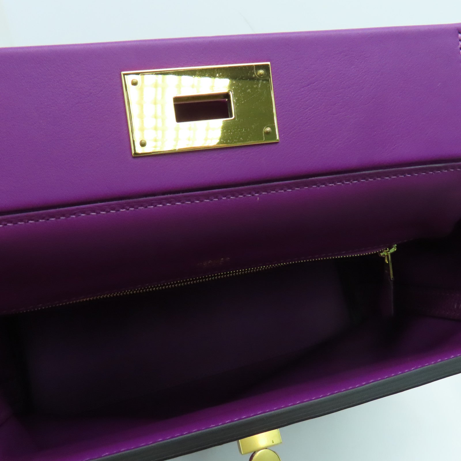 HERMES Evercolor皮革24/24 - 29cm手挽肩背两用袋金扣紫色