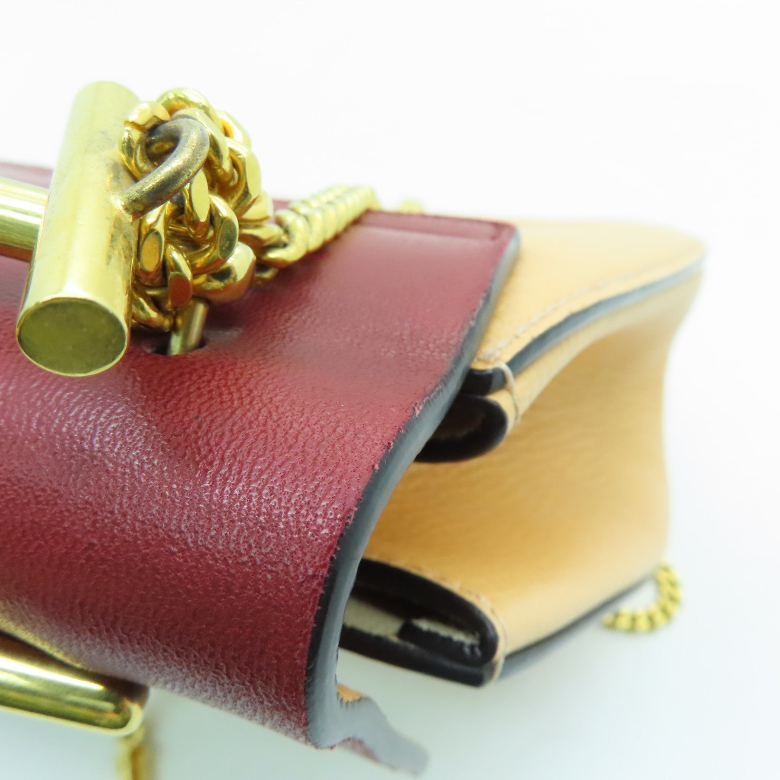 Chloe Leather DREW Gold Buckle Chain Shoulder Bag Apricot/Red