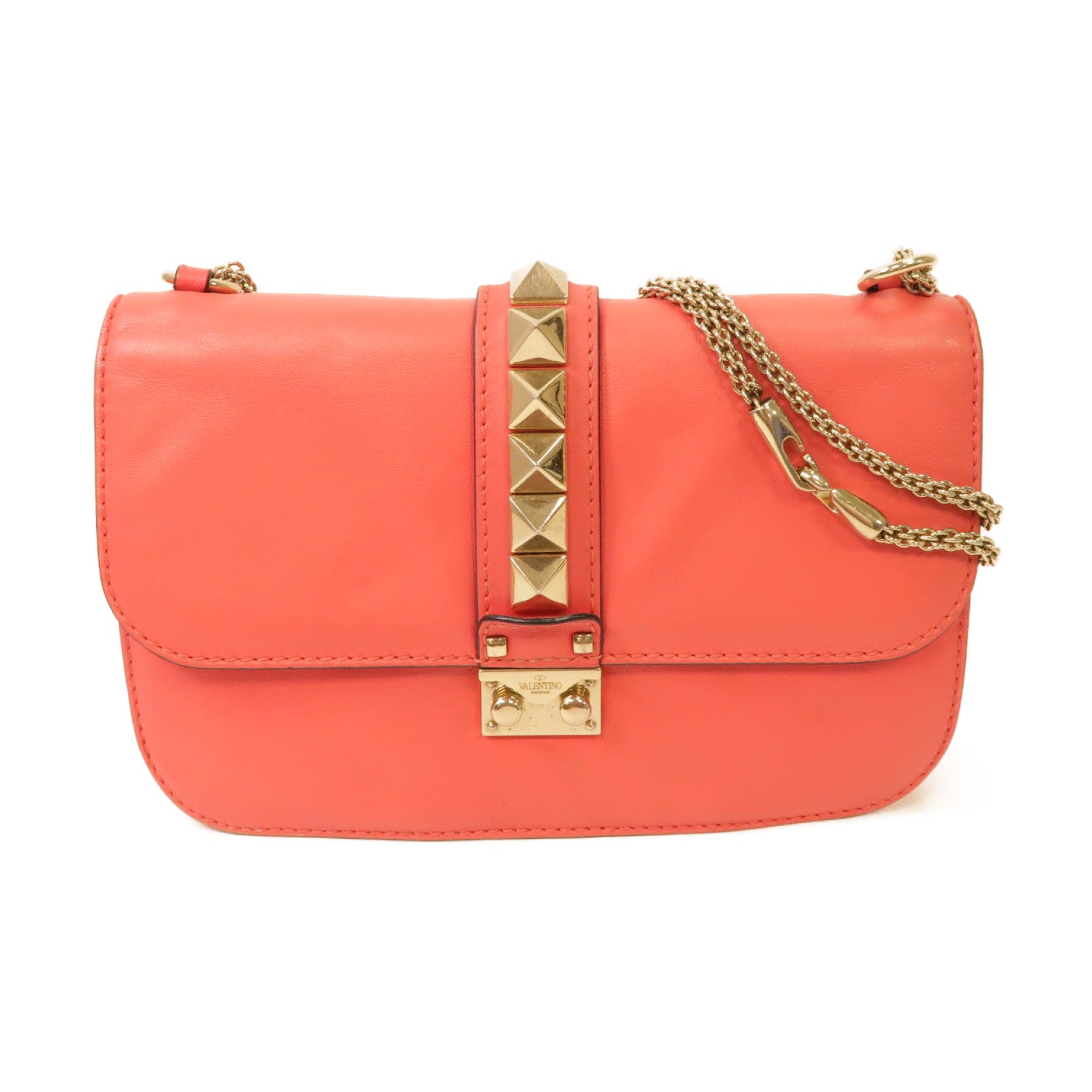Valentino 牛皮皮革Chain Shoulder Bag金扣鏈帶肩背袋粉紅色