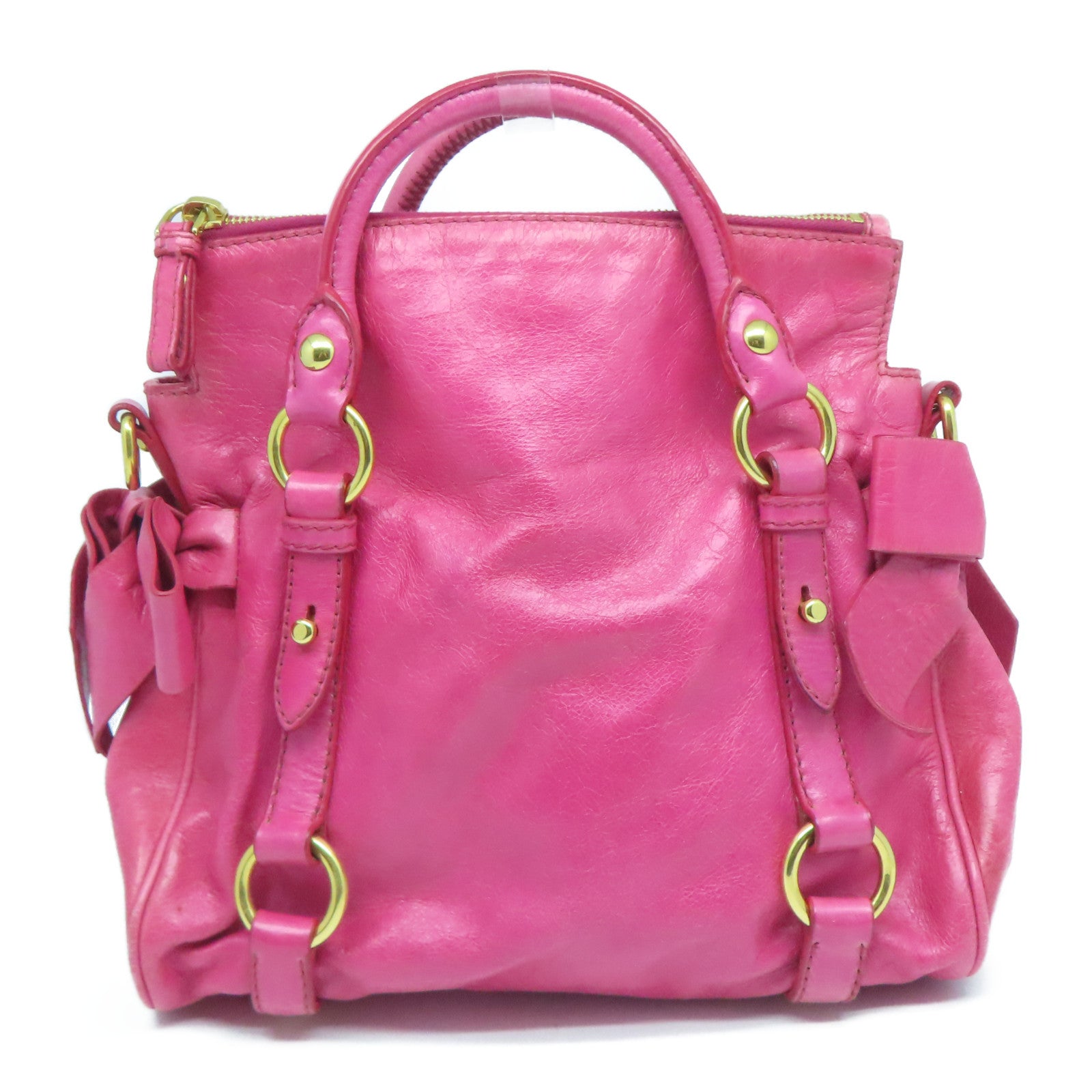 Miu Miu 牛皮皮革2 Way Shoulder Bag金扣手挽肩背兩用袋粉紅色
