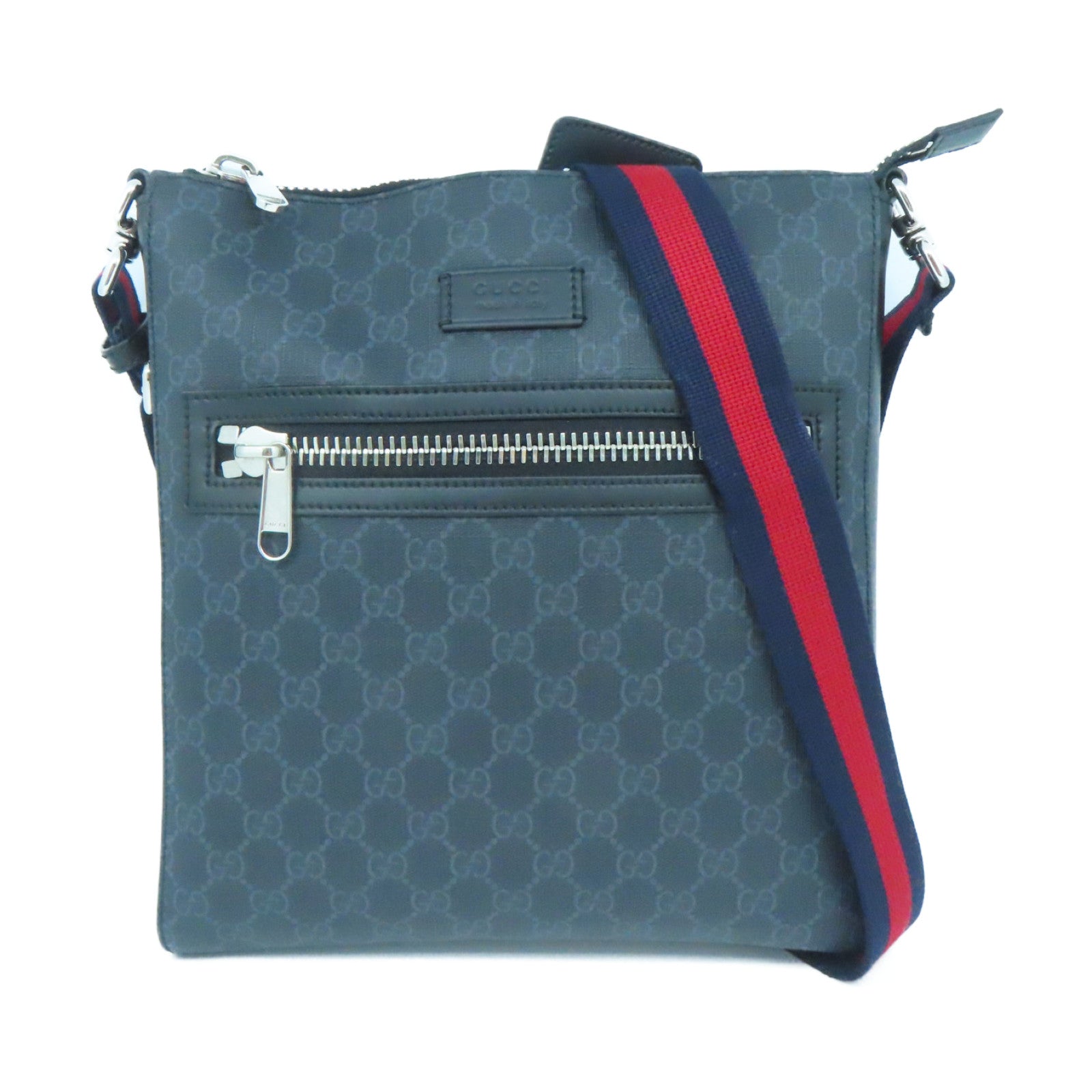 GUCCI 涂层帆布Shoulder Bag银扣肩背袋黑色