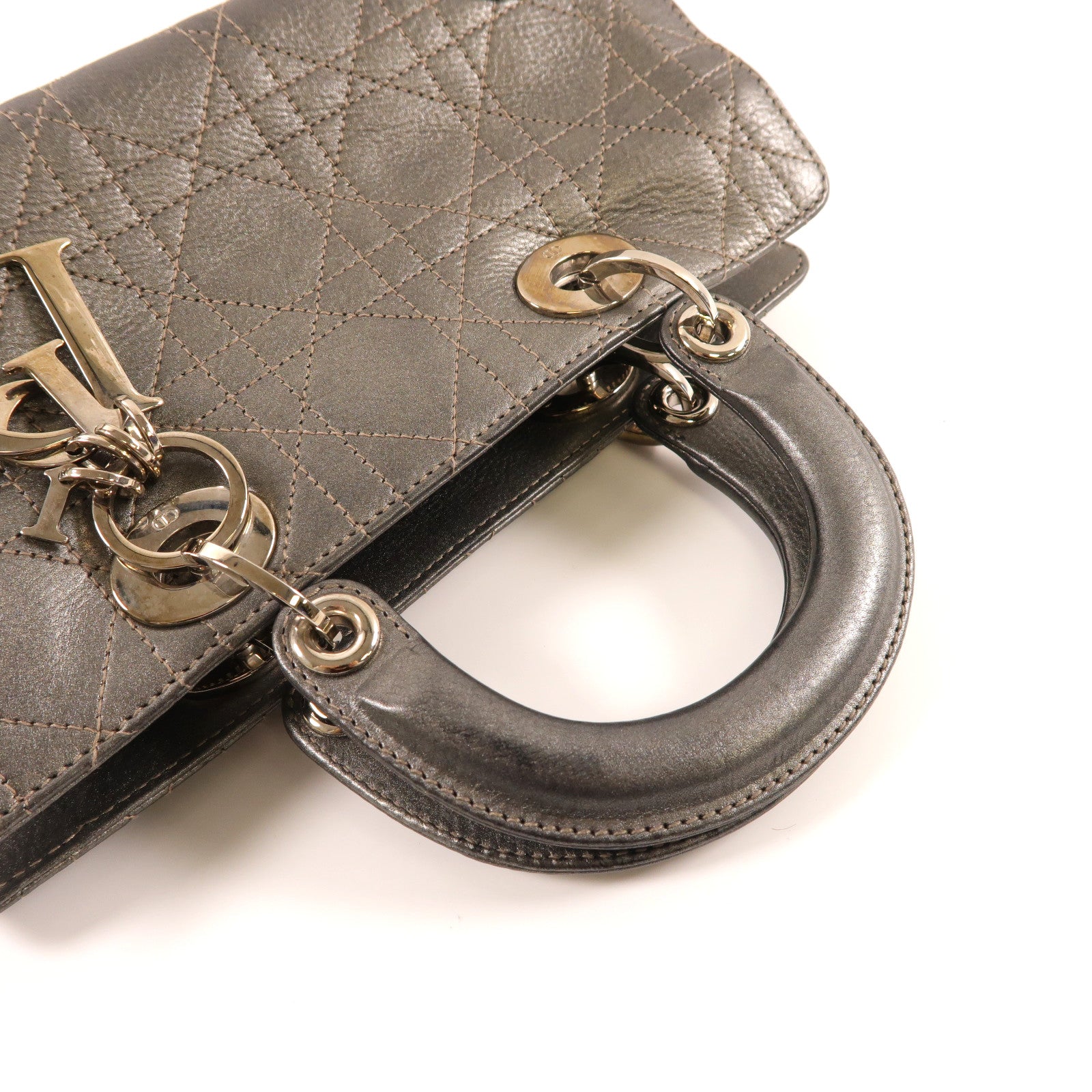 Dior 牛皮皮革Handbag銀扣手挽袋銀色