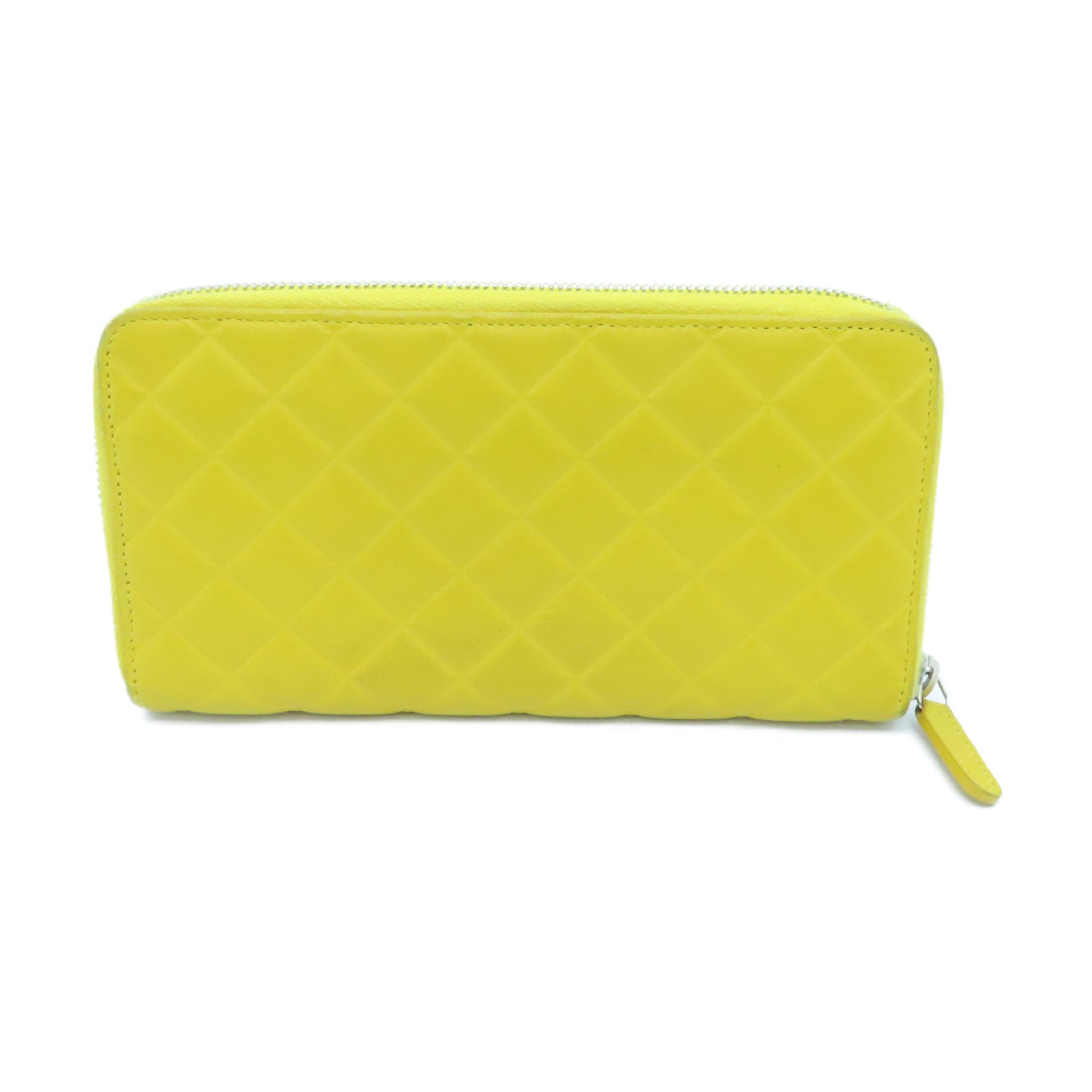 CHANEL 菱格牛皮皮革Zipped Long Wallet银扣长钱包黄色