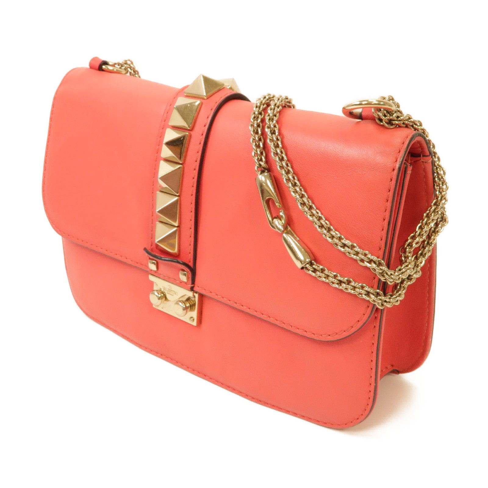 Valentino 牛皮皮革Chain Shoulder Bag金扣鏈帶肩背袋粉紅色
