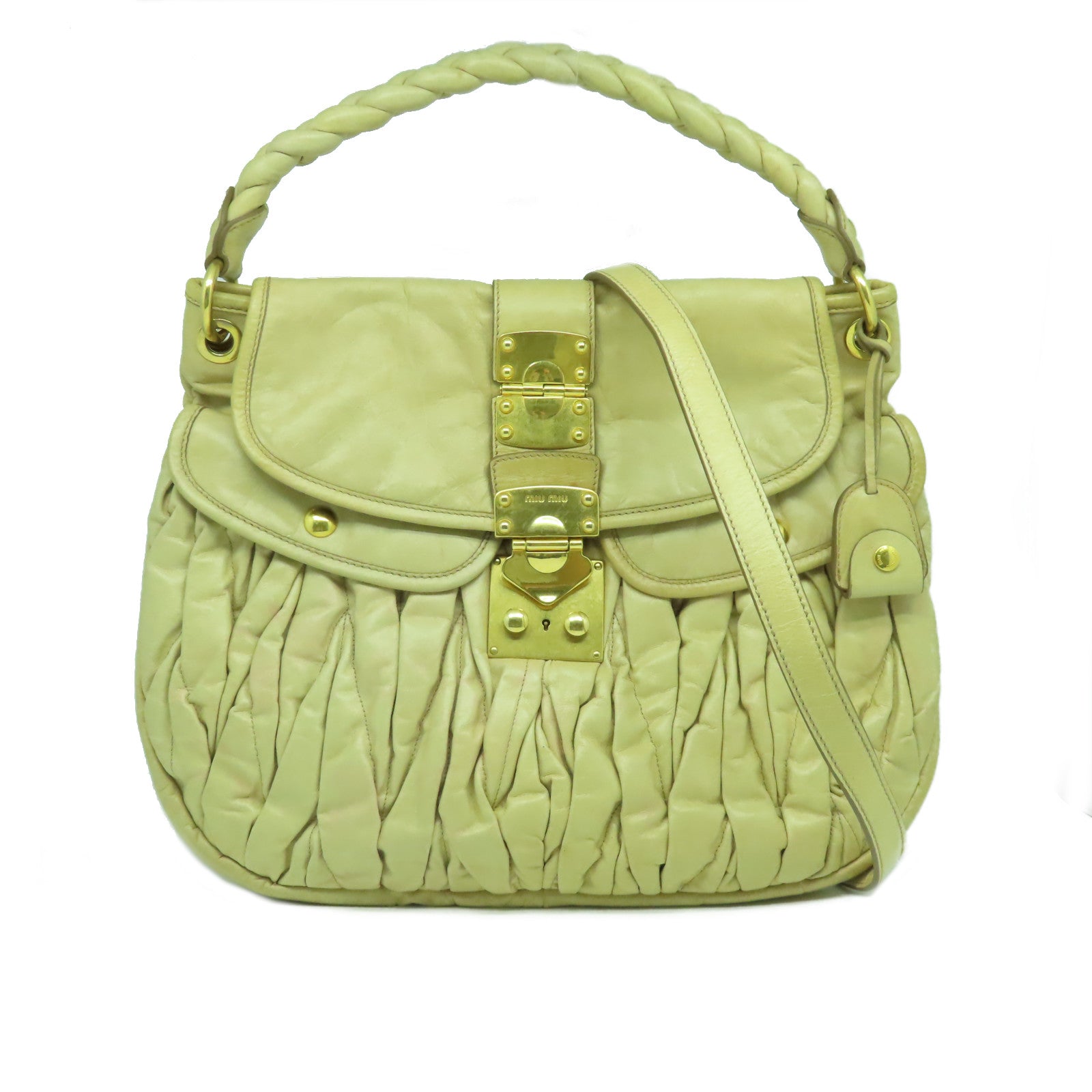 Miu Miu 牛皮皮革2 Way Shoulder Bag金扣手挽肩背兩用袋米色
